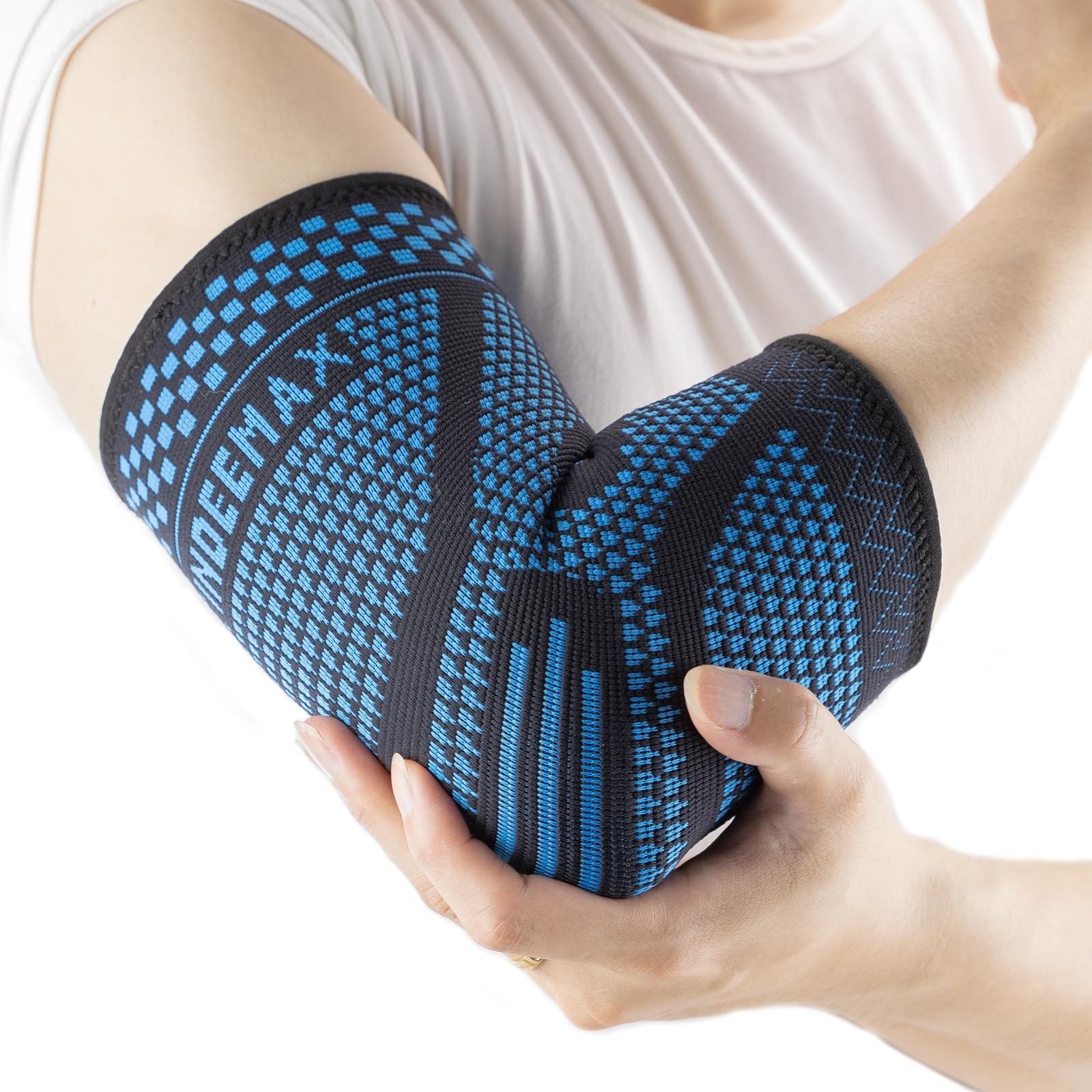 INDEEMAX Copper Elbow Compression Sleeve 1 Pair, Tennis Small, Blue-Black