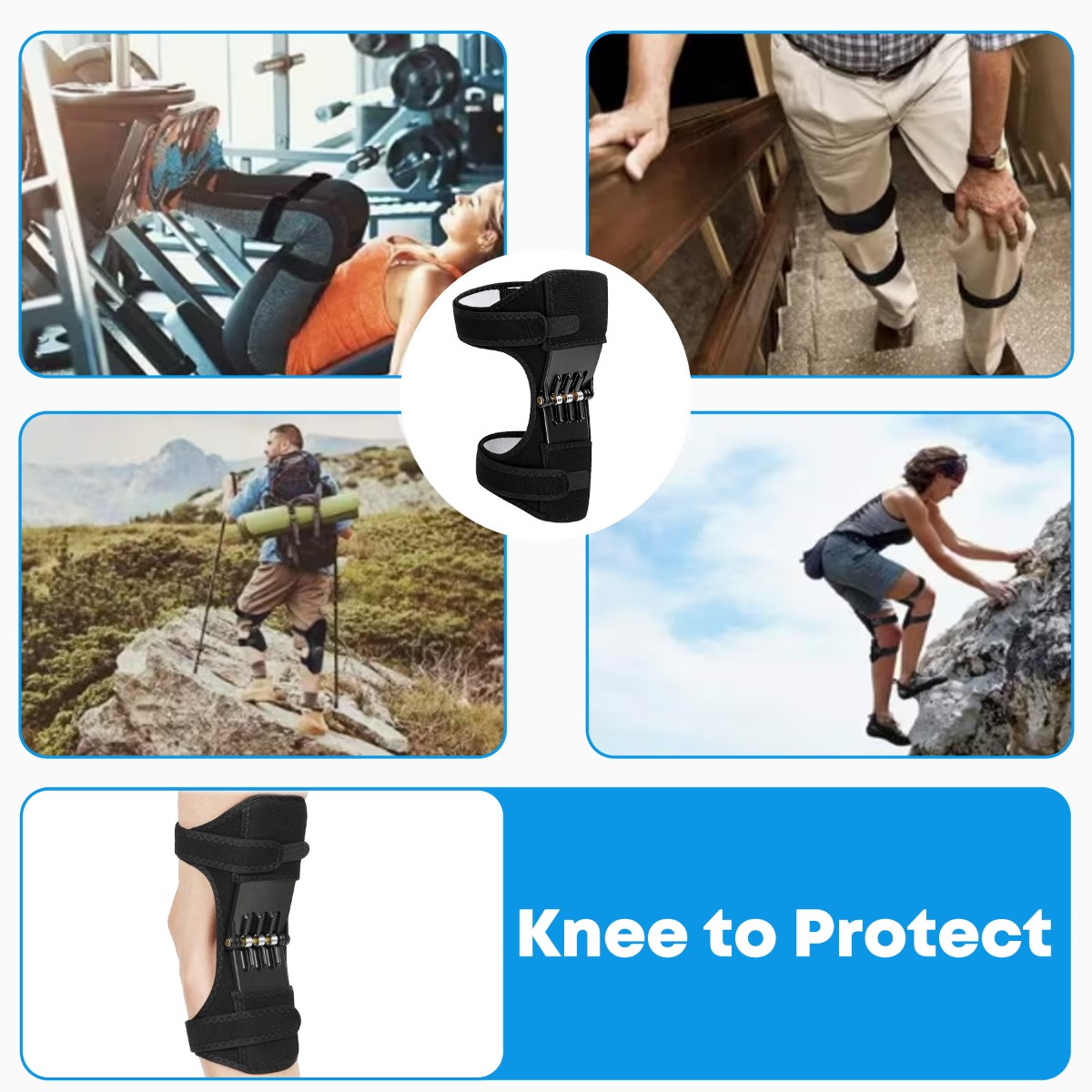 2/4Pc Joint Support Brace Knee Pads Booster Lift Squat Sports Power Spring Force