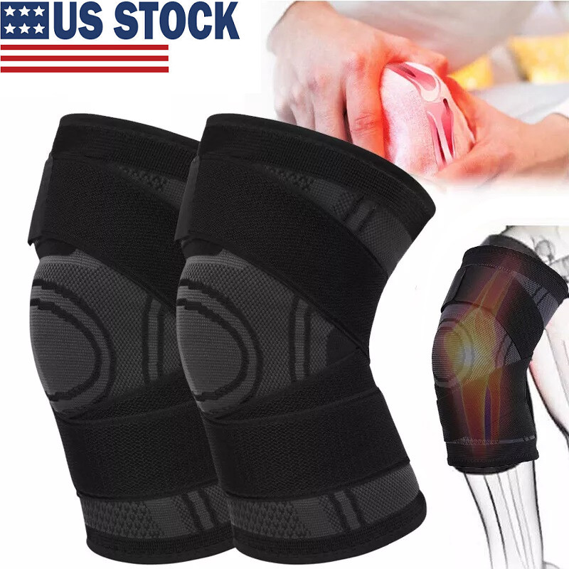 2PCS Knee Brace Compression Sleeve w/ Strap Pain Relief Knee Support Arthritis
