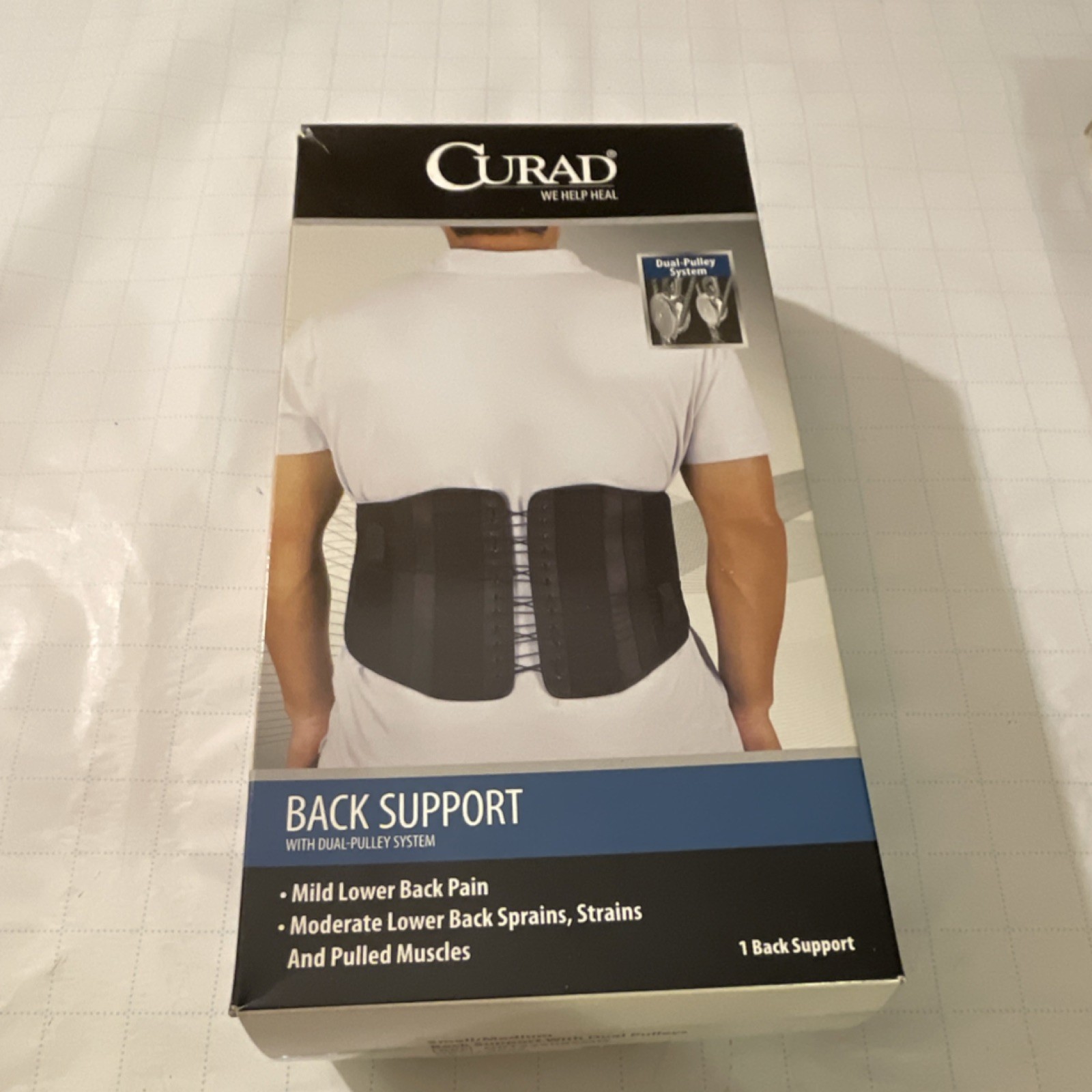 CURAD Back Support Dual-Pulley System Adjustable Metal Black Adult size S/M