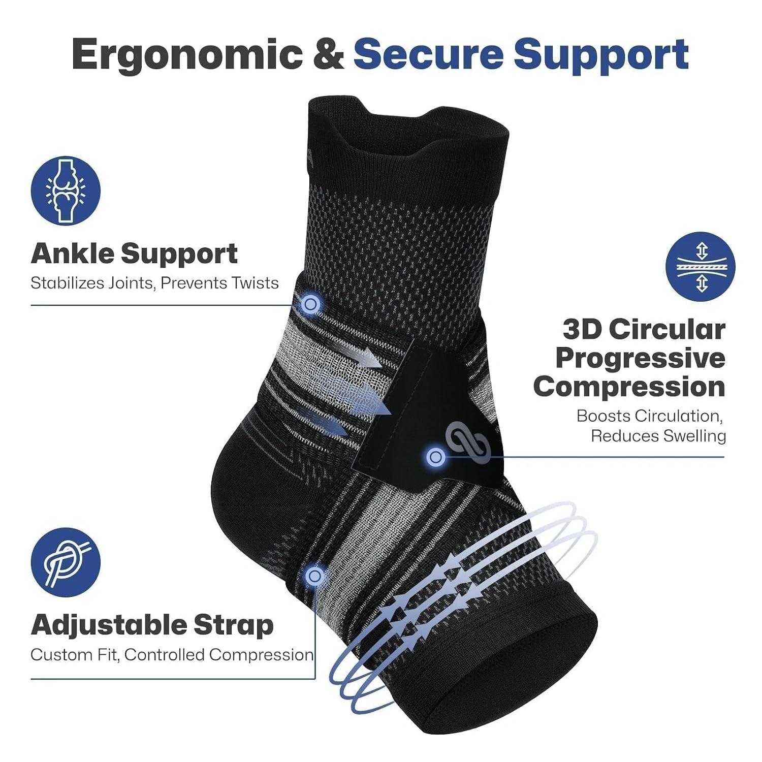 2 Pack Ankle Brace Support Compression Sleeve Fasciitis Pain Relief Foot Wrap