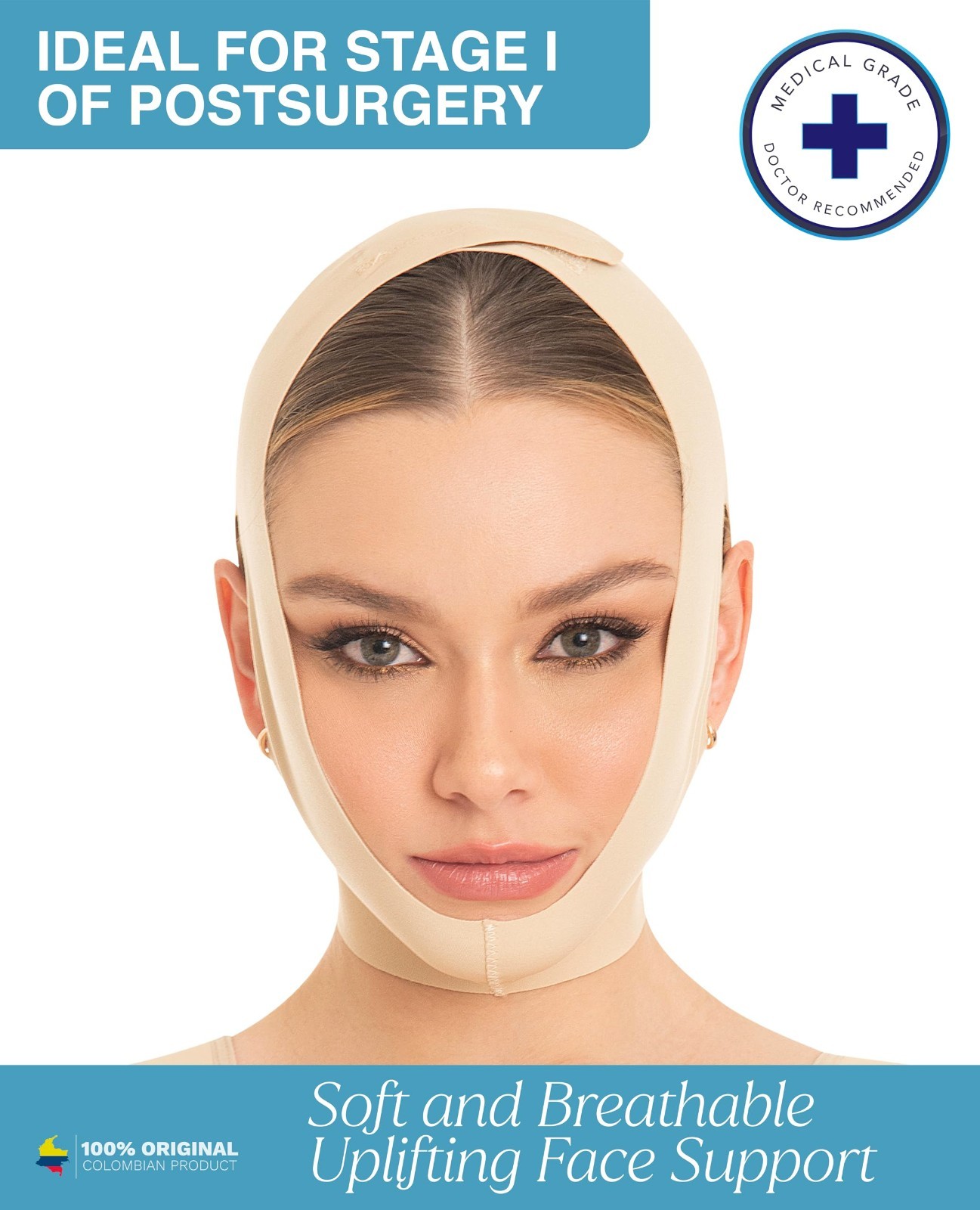 Face Slimming Chin Strap Compression Garment for Post-Surgery Recovery – Beige