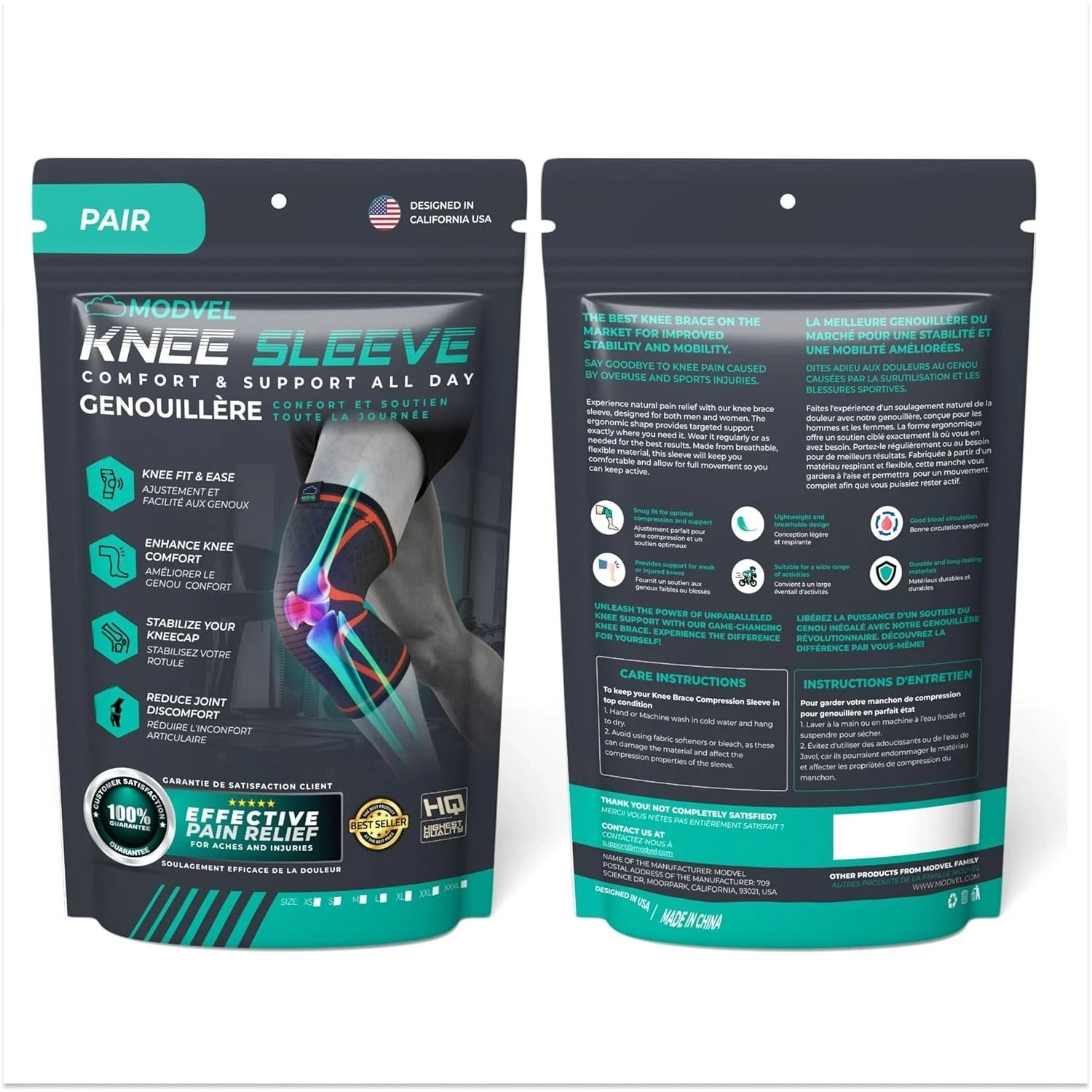 Compression Knee Brace for Women & Men – 2 Pack Knee Brace for Women Running Kne