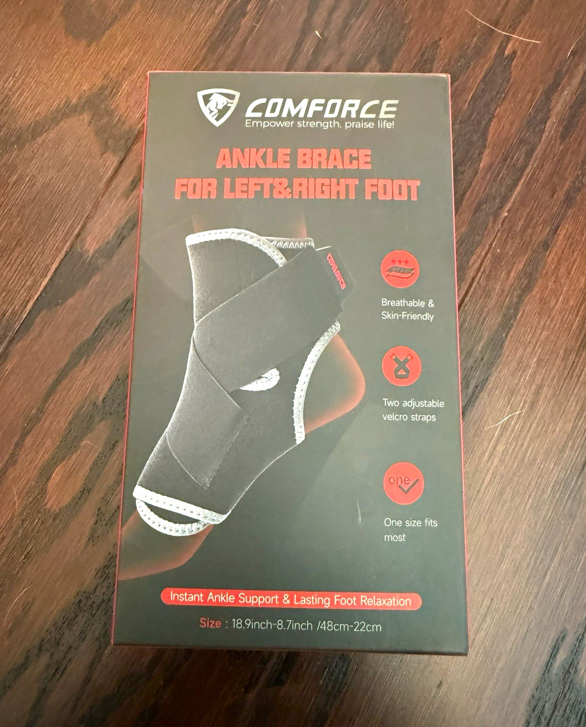 Comforce Ankle Brace Support One Size Adjustable for Left/Right Foot Black/Gray