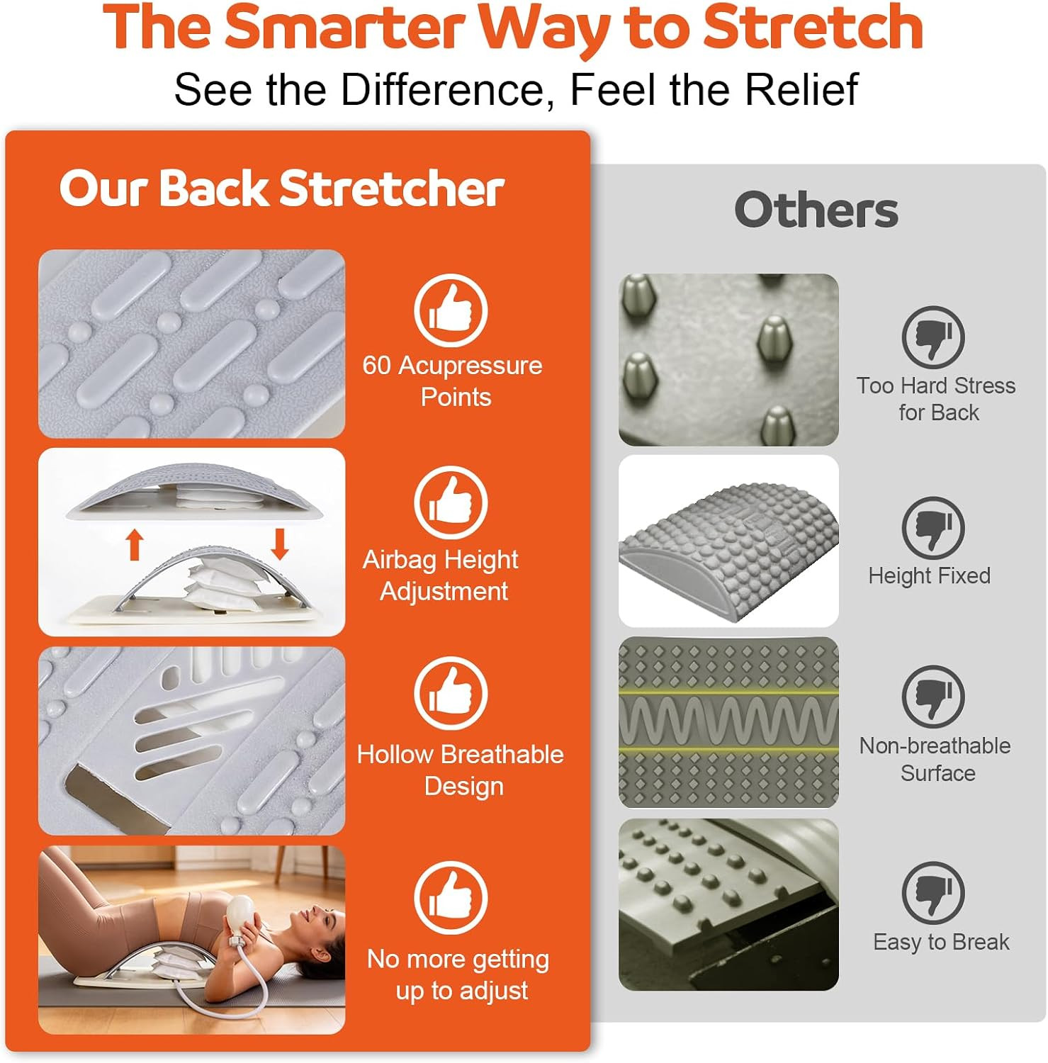 Inflatable Back Stretcher for Lower Back Pain Relief, Adjustable Airbag Lumbar T