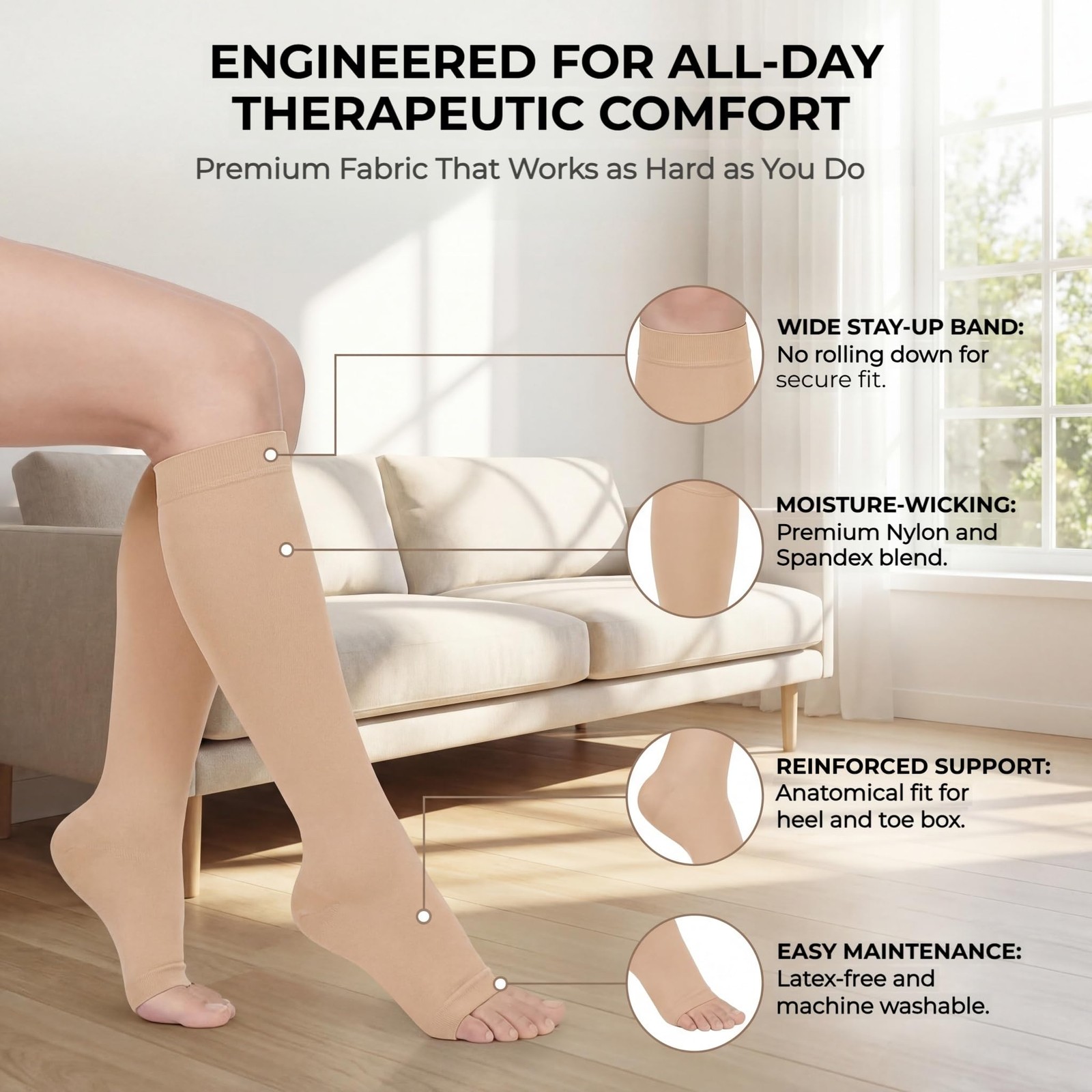 Compression Socks, 20-30 mmHg Graduated Knee-Hi Compression Stockings for Unisex