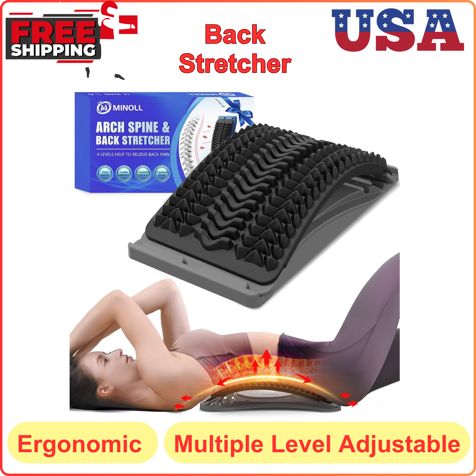 Back Stretcher For Lower Back Pain Relief – Multiple Level Adjustable Lumbar