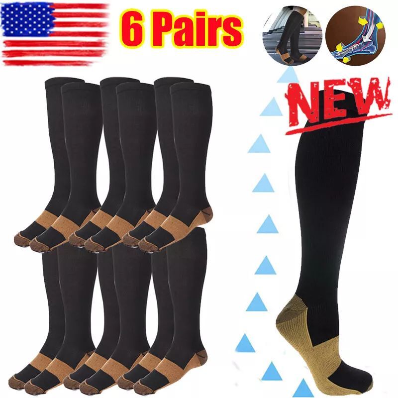 3/6Pairs Copper Compression Socks Medical Support Stockings 20-30mmHg Men Women+