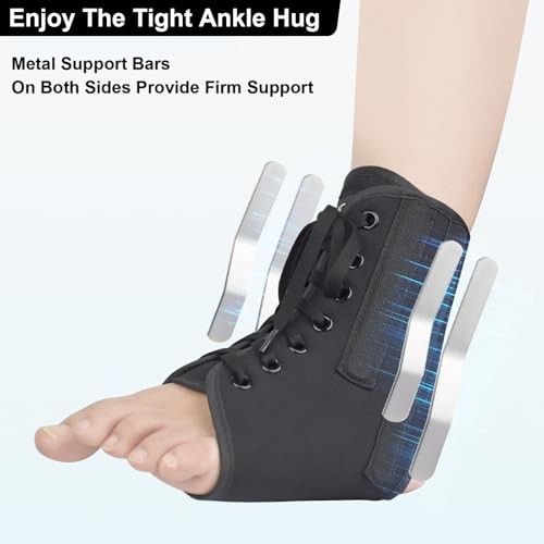 Lace Up Ankle Brace with Metal Side Stabilizers, Adjustable Lace-Up Large