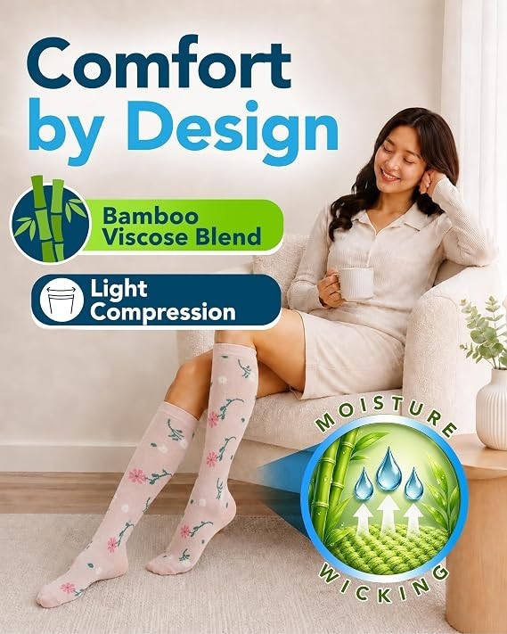 Compression Socks Bamboo Viscose Light Knee High 3 Pairs for Men & Women