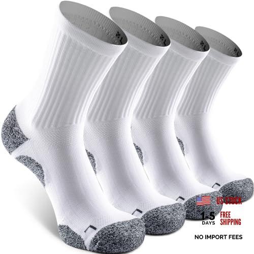 Elite Cushioned Compression Mid-crew Socks 4-Pack for Small White (4 Pairs)