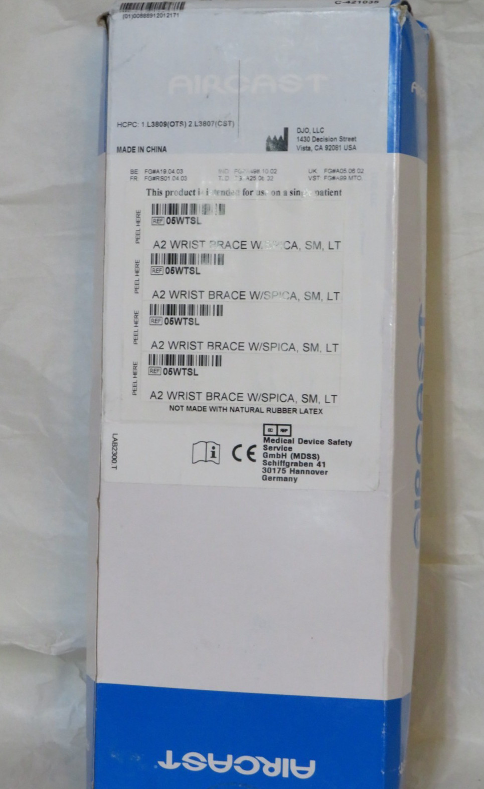 AIRCAST A2 WRIST SUPPORT BRACE WITH THUMB SPICA LEFT HAND SMALL S NEW NIB NWT