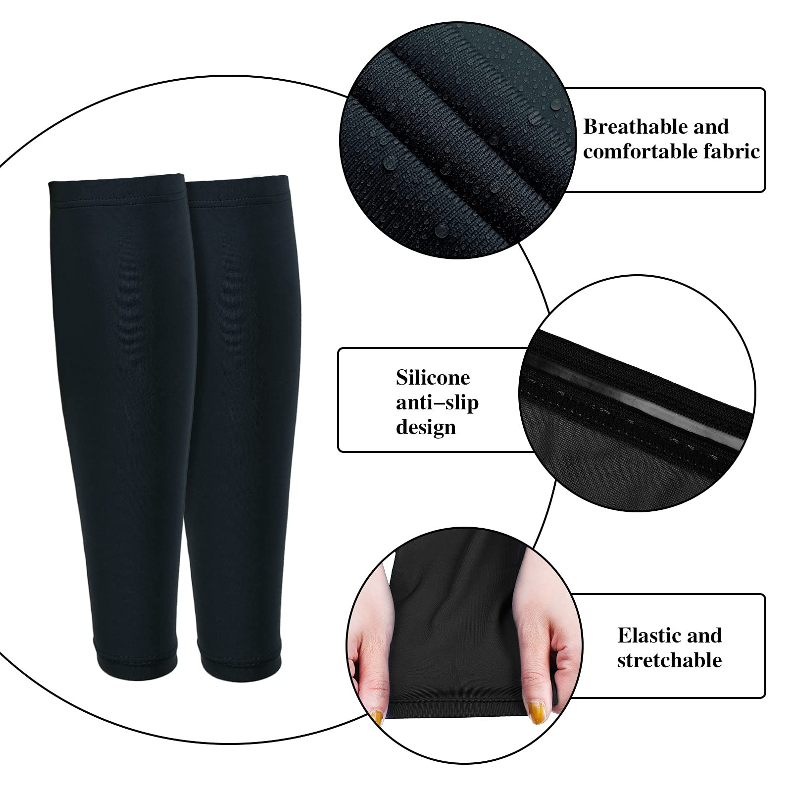 3 Pairs Calf Compression Sleeves Men Women Football Leg Footless Sock Black