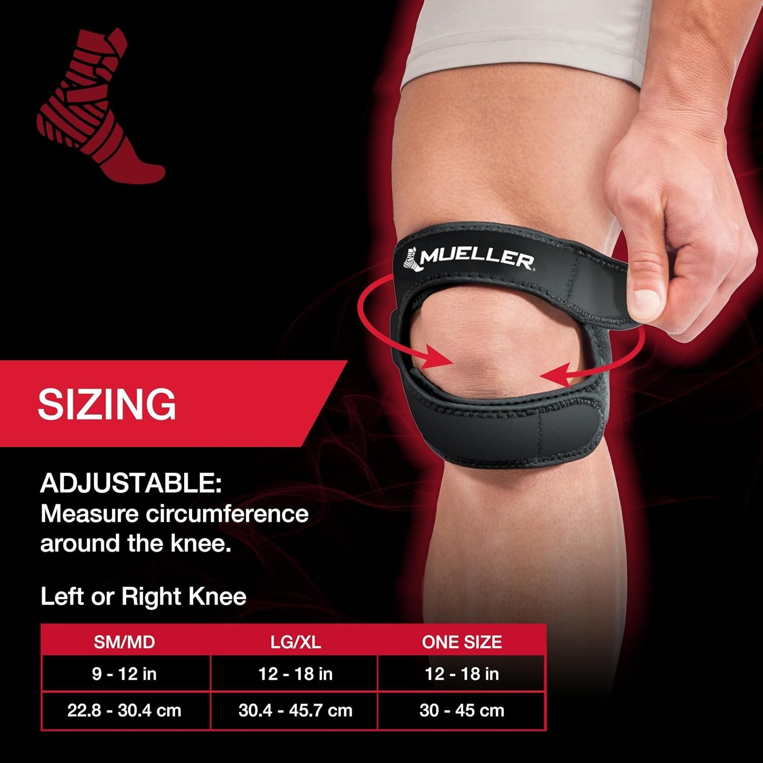 Knee Strap Compression Support Adjustable One Size for Pain Relief Black
