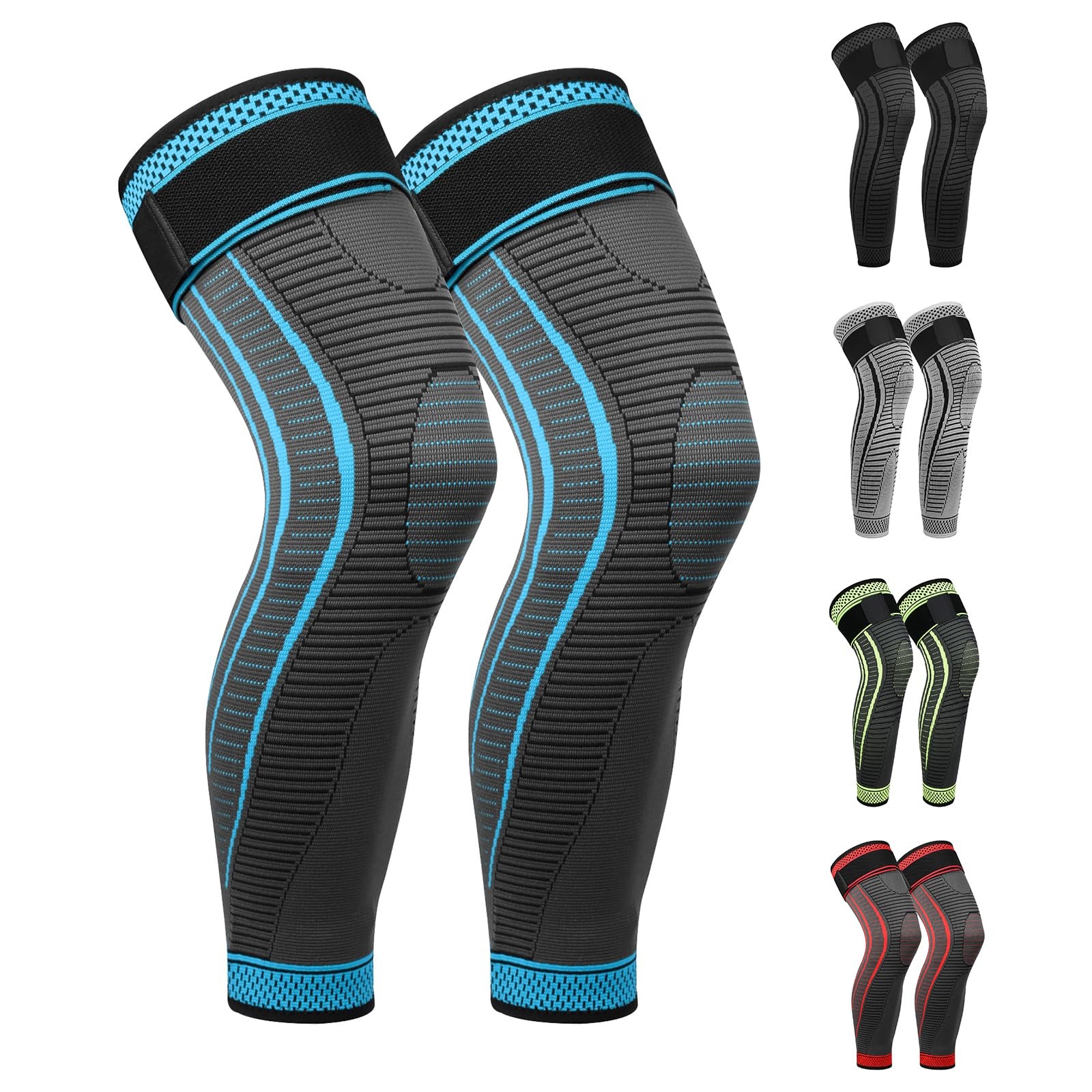 Full Leg Compression Sleeves 2 Pack anti Sliping Ventilation Long Knee Suppor…