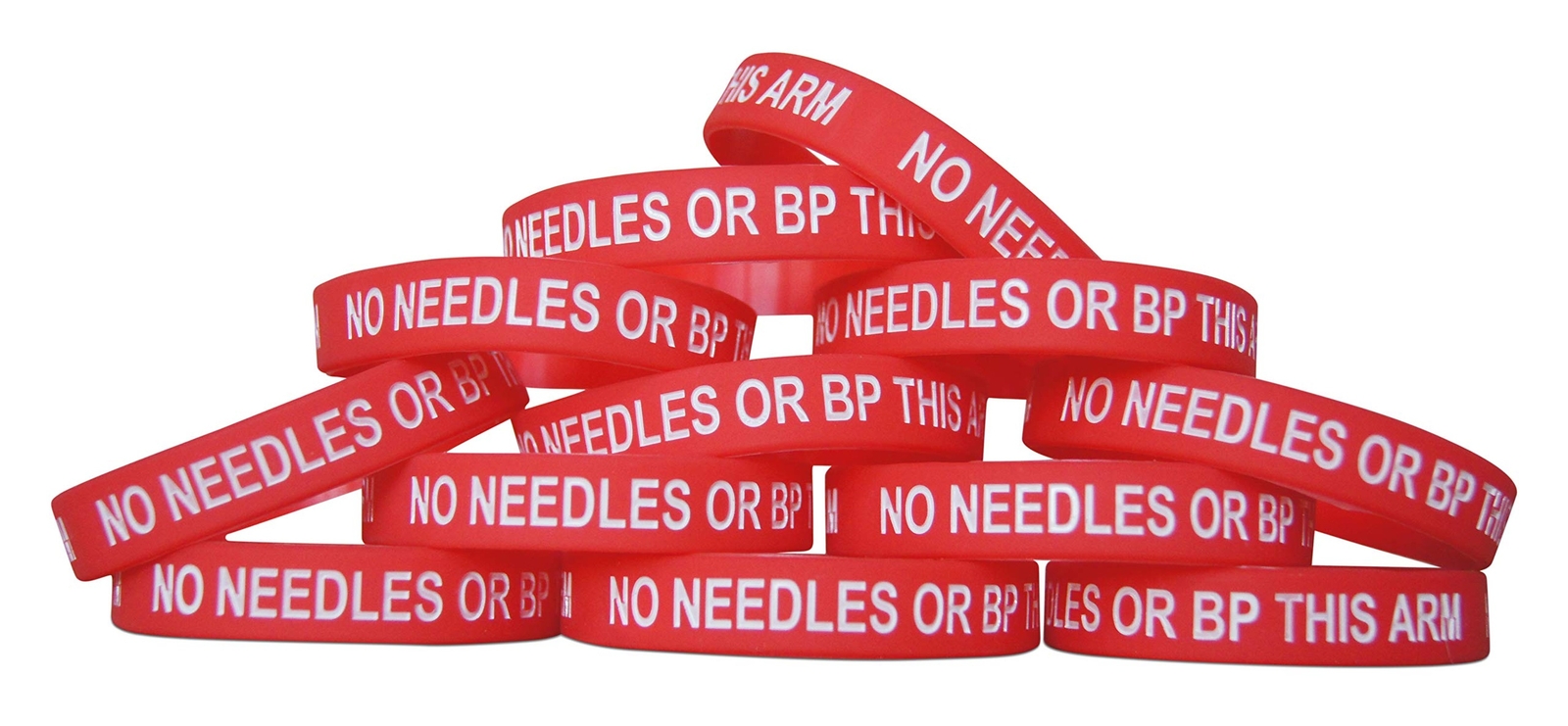 No Needles or BP This Arm I.D. 12-Pack Identification Rubber Band Wristband B…