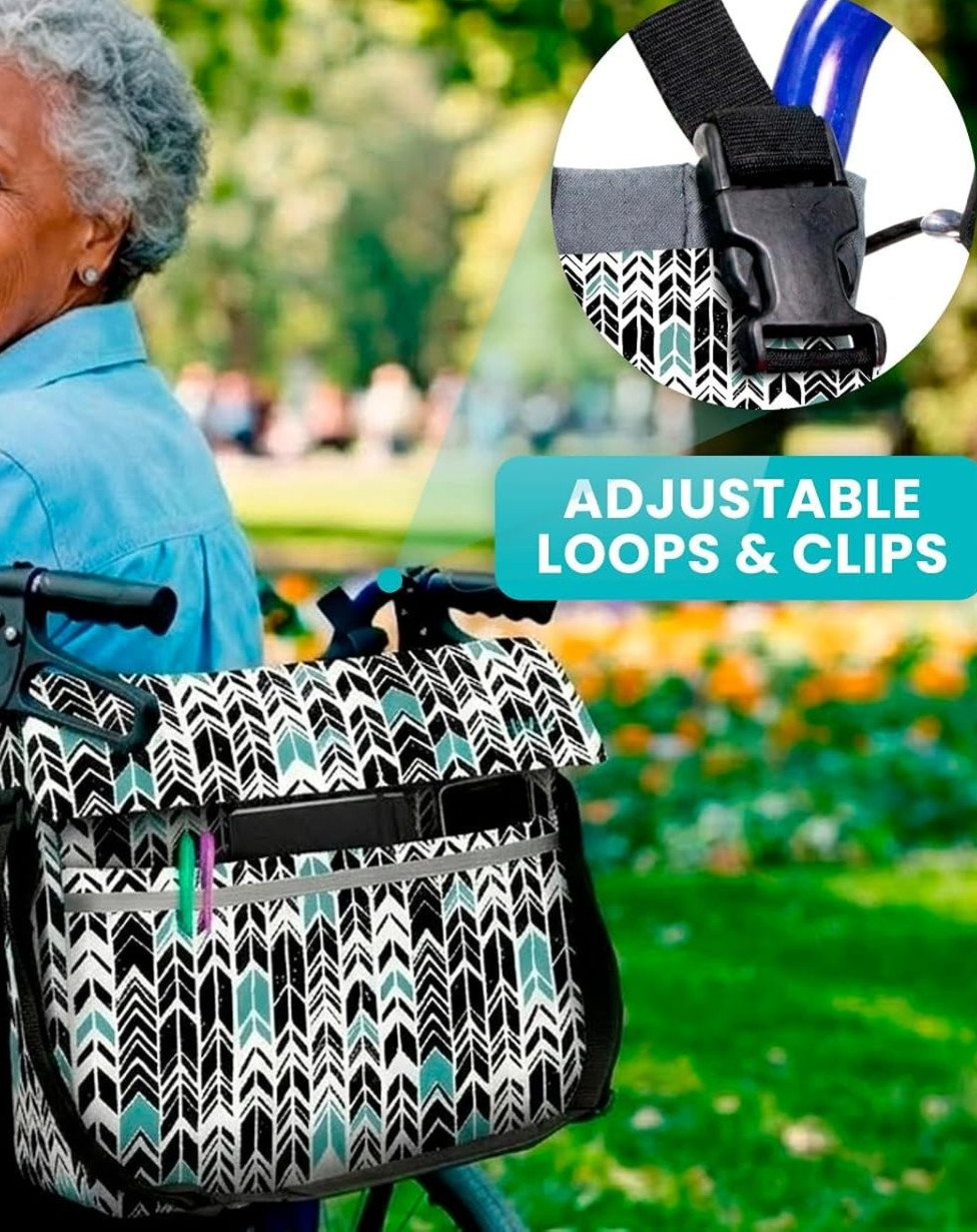 VIVE Wheelchair/Walker/Shoulder Accessories Bag Waterproof Black Teal Chevron