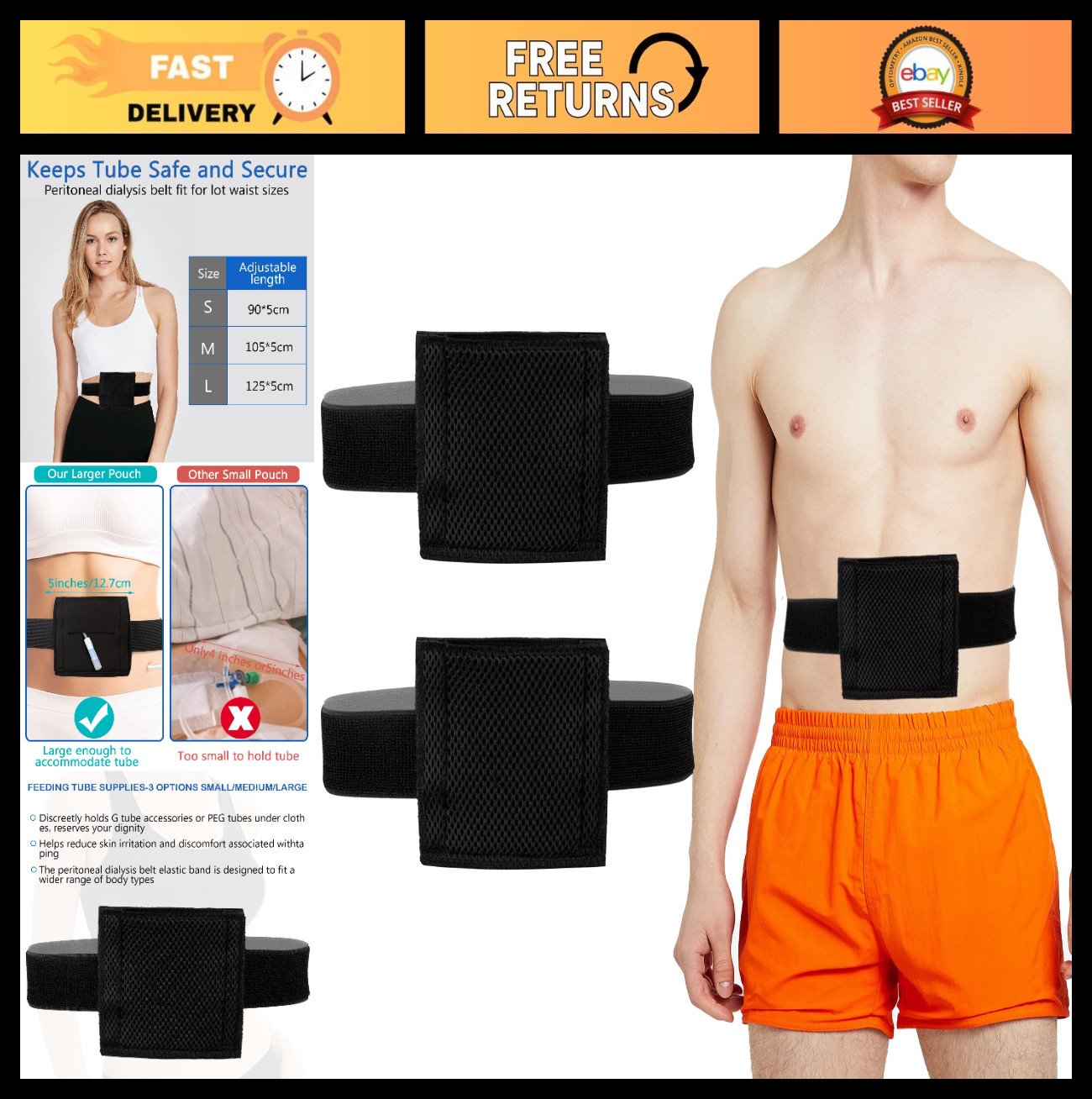 2PCS Comfortable Feeding Tube Belt, Breathable G Tube & Dialysis Accessories, Bl