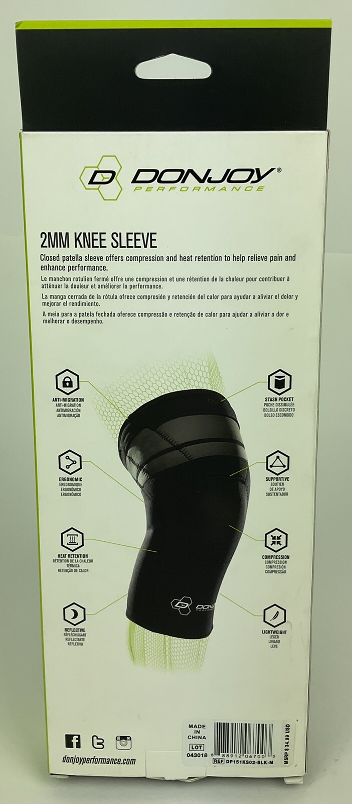 DonJoy Performance Compression 2MM Neoprene Knee Sleeve Medium