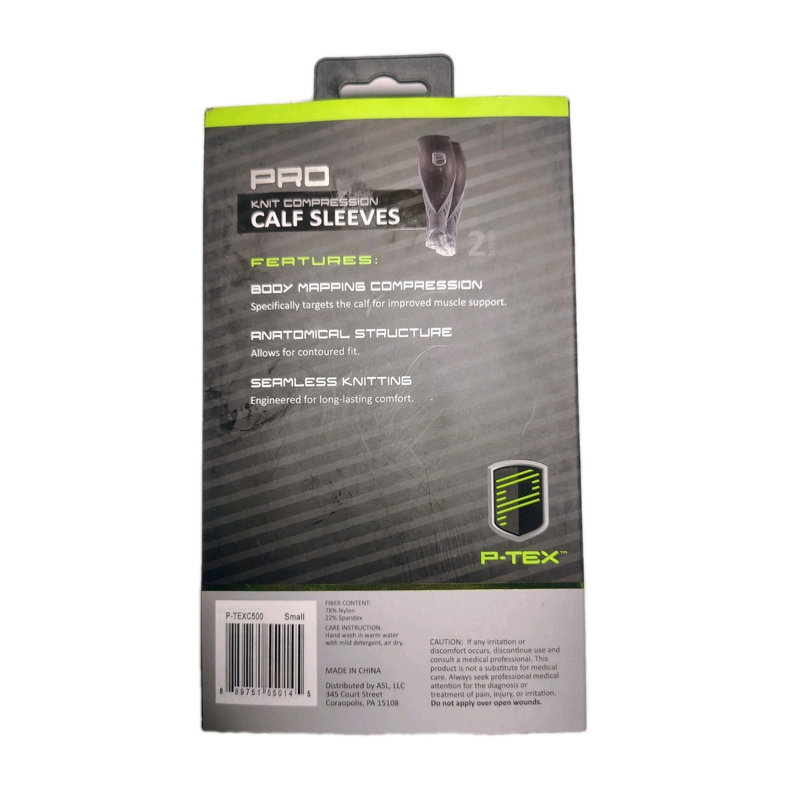 P-Tex Calf Sleeves Pro Knit Compression Black Pair Size Small New Fast Shipping