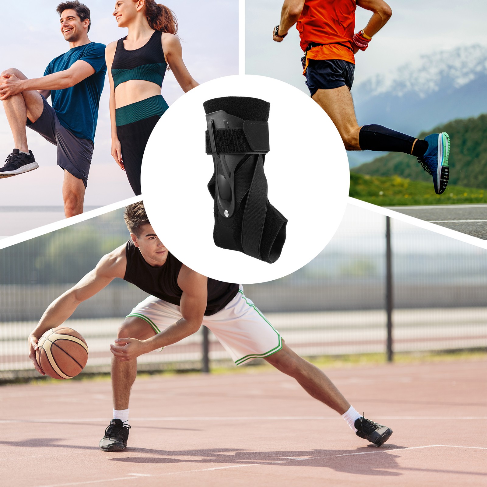 Ankle Support Elastic Brace Compression Sport Sleeve Black M Size