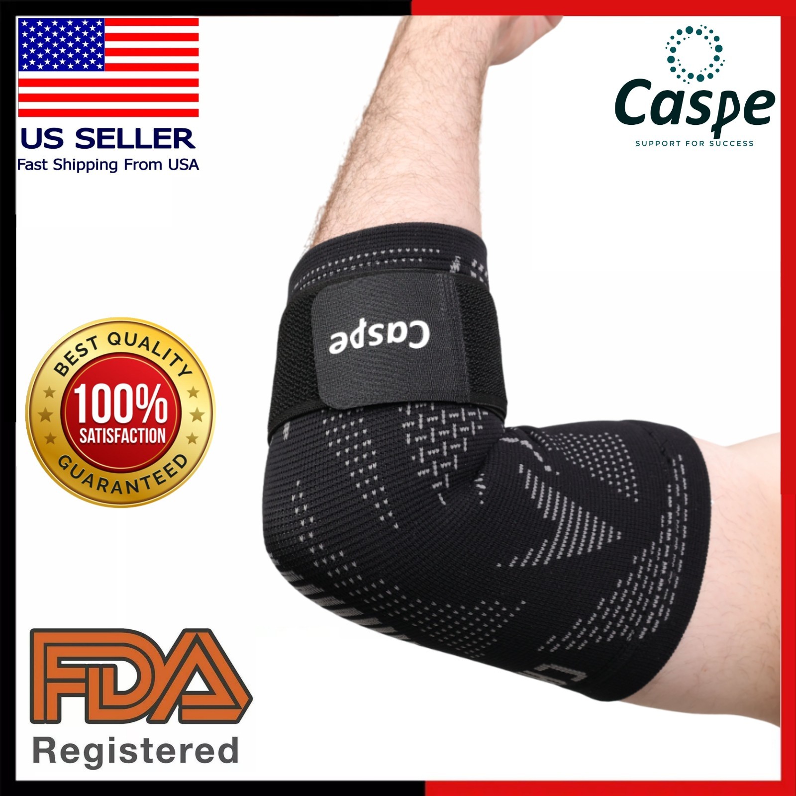Caspe 2 Elbow Brace Wrap Adjustable Support Arm Arthritis Tendonitis Pain Relief