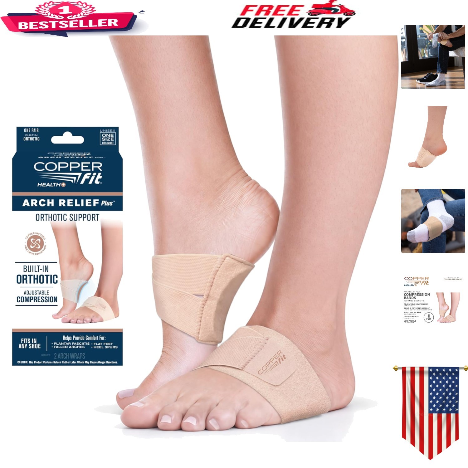 Copper-Infused Arch Relief PLUS Wraps – Eases Discomfort from Plantar Fasciitis