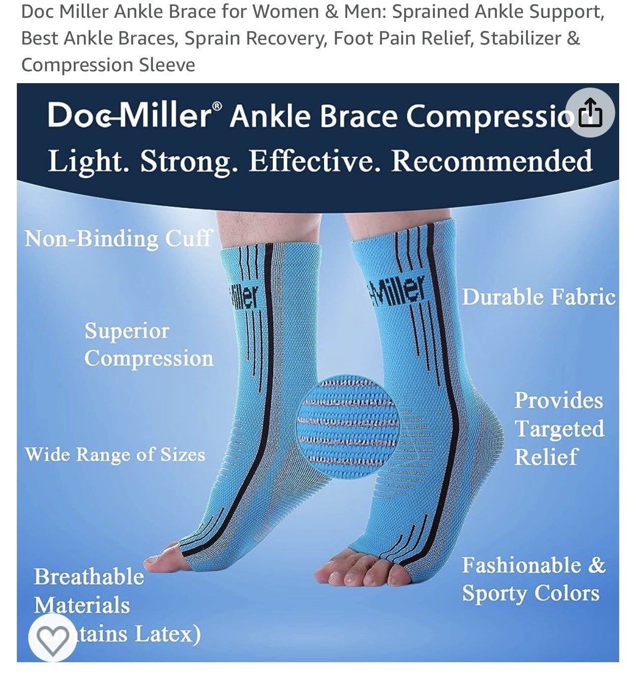 Doc Miller Ankle Compression Sleeves 1 Pair Blue (Large)
