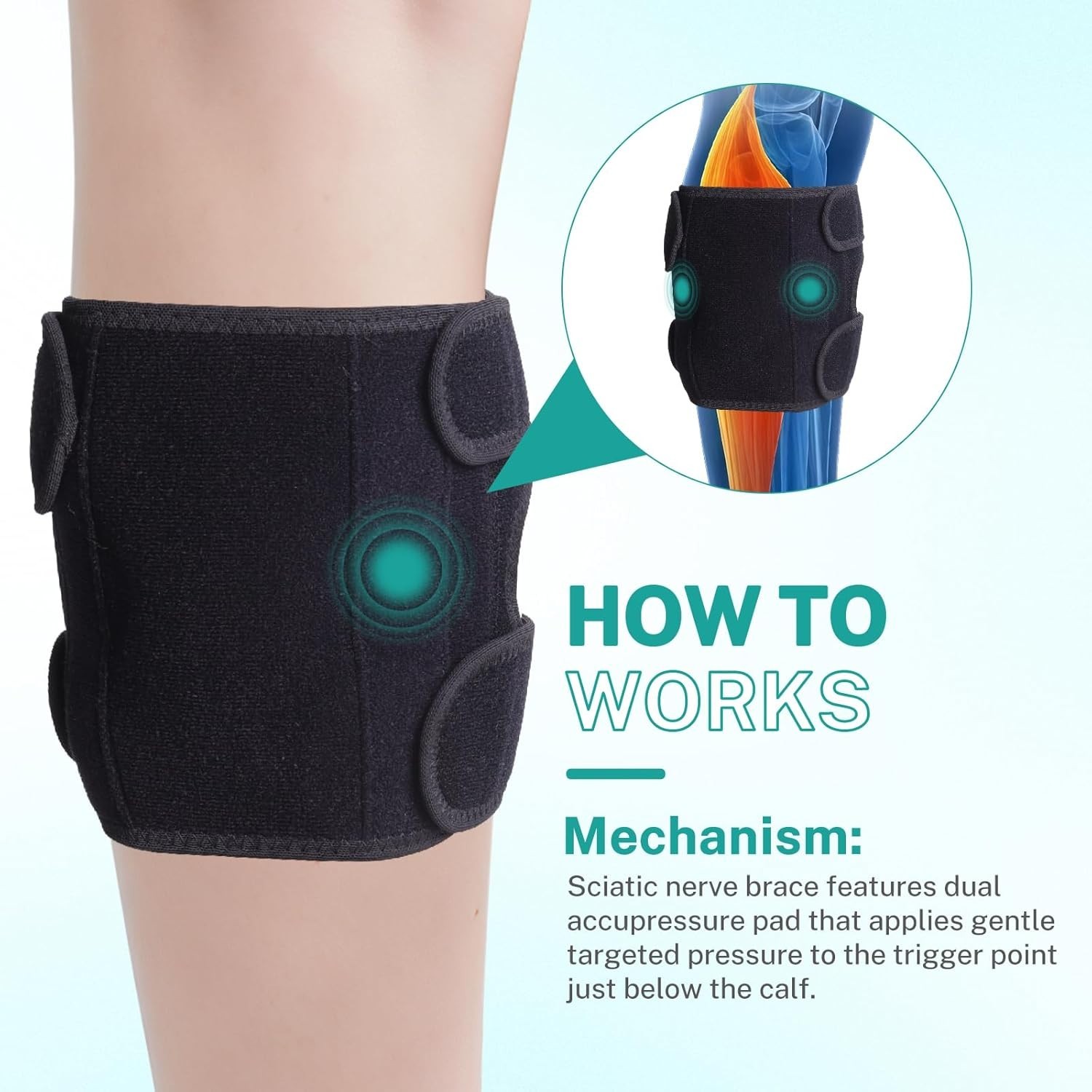 Sciatica Pain Relief Brace, Dual Pressure Pads, Adjustable Calf Support, Unisex