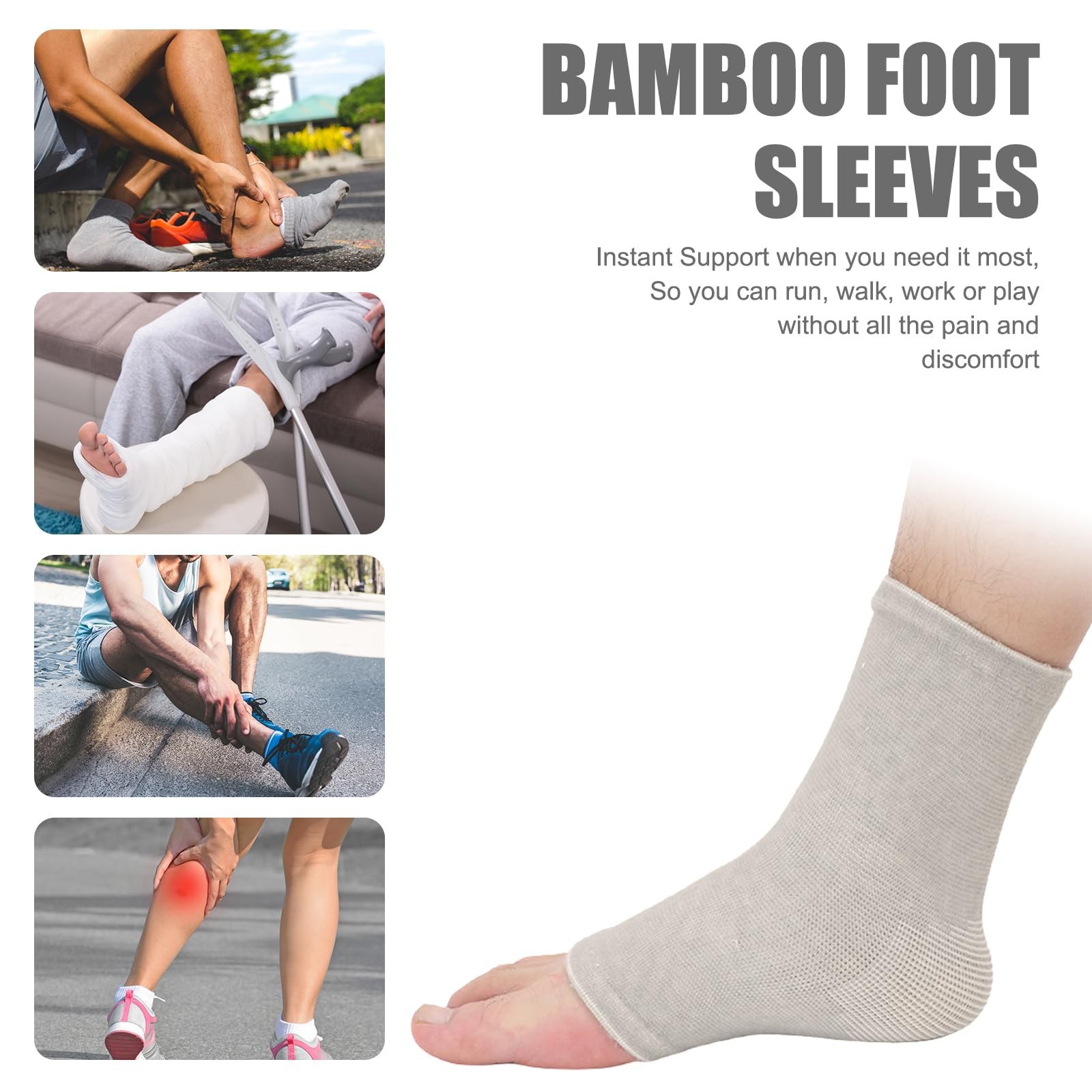 Ankle Brace Sleeve 3 Pairs Ankle Compression Sleeve White Compress Bamboo Foo…