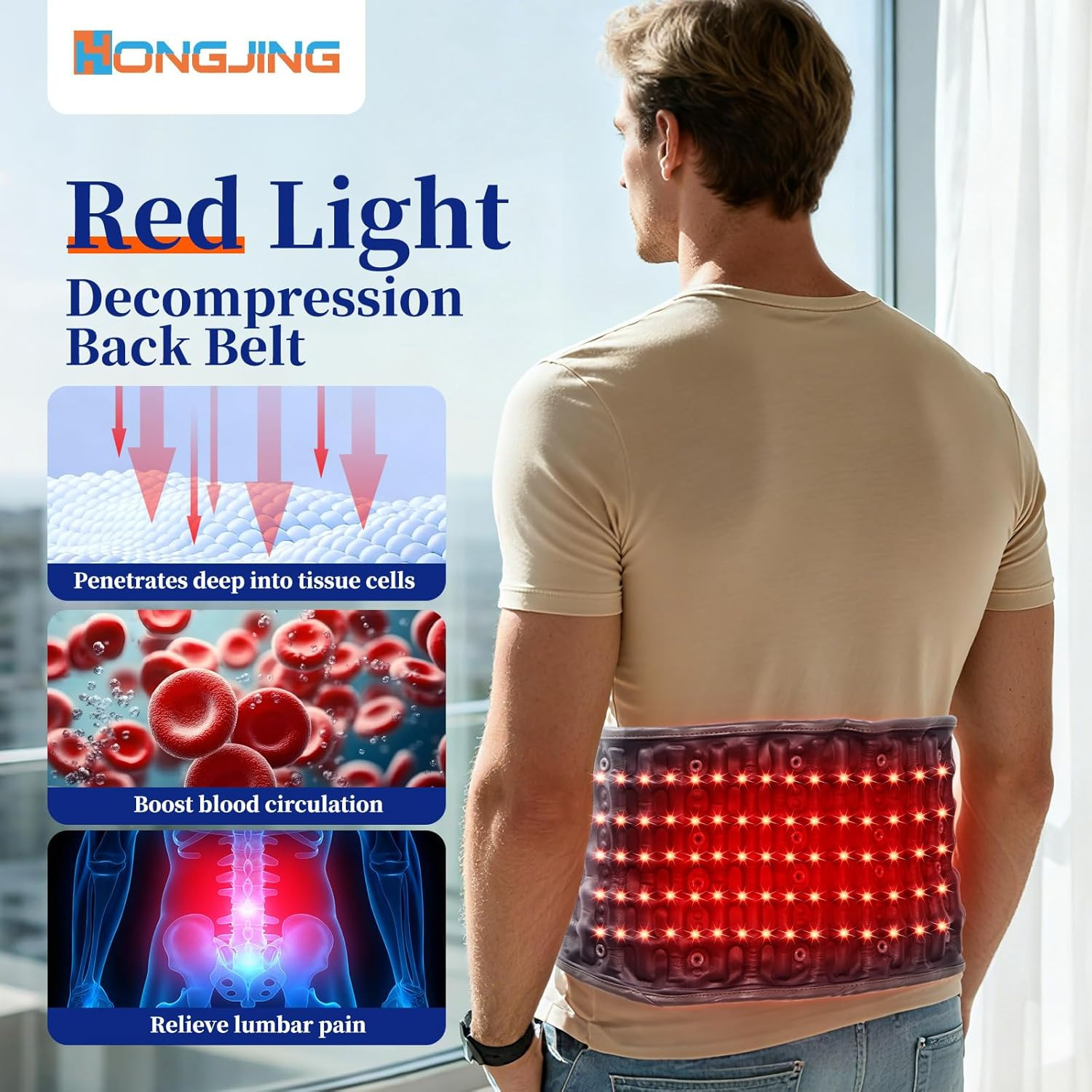 Red Light Heating Decompression Belt with Electric Pump for Lower Back Pain, Cor