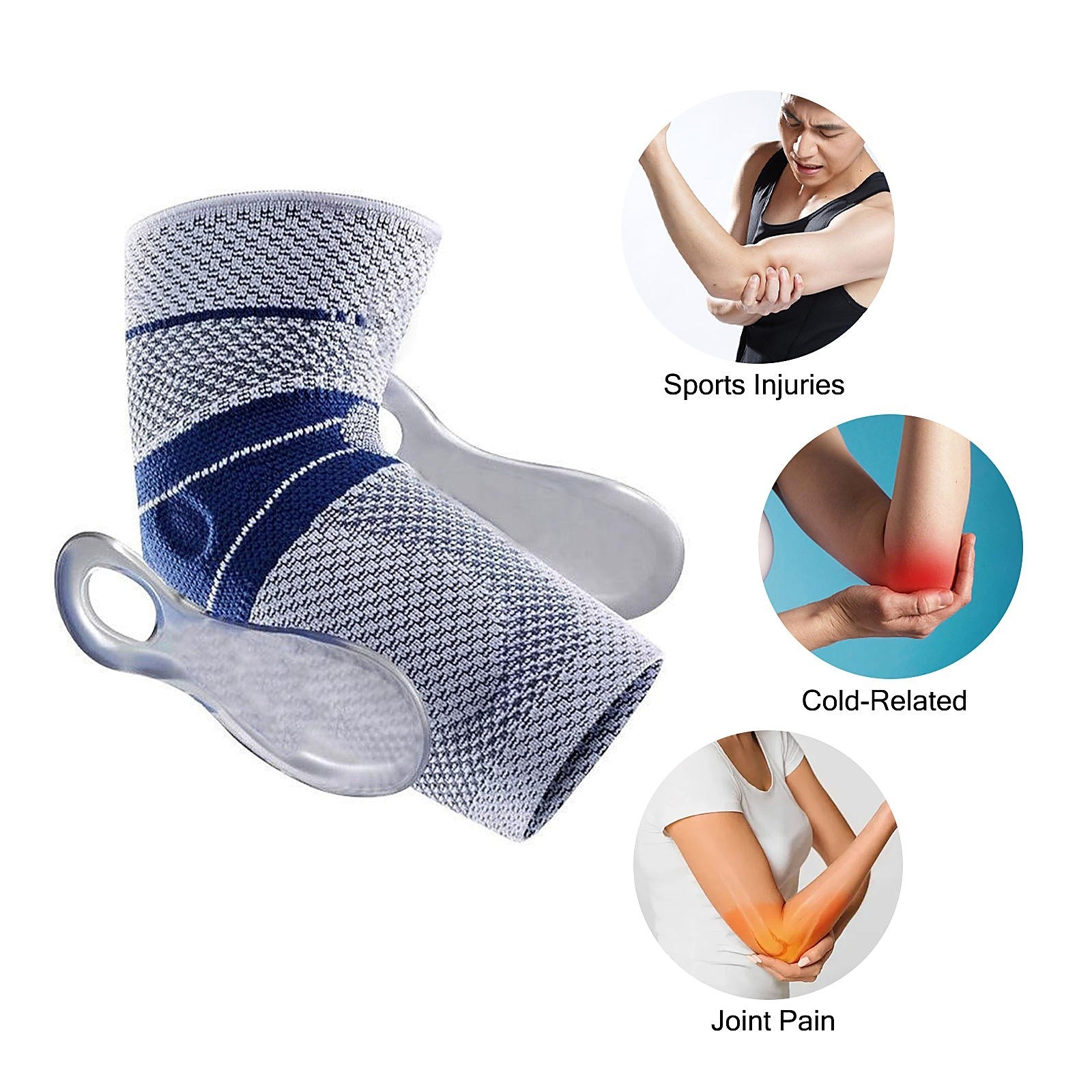 Elbow Brace Compression Sleeve Support Silicone Pad Arthritis Tendonitis Fitness