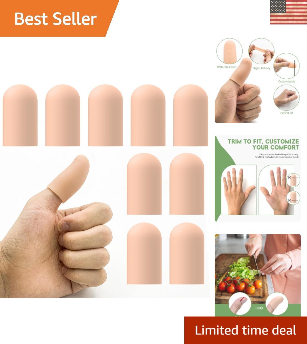 Reusable Gel Thumb Sleeves – 10 Pack Silicone Finger Protectors for Pain Relief