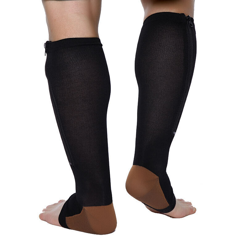 1 Pairs Copper Zipper Compression Socks Support Graduated Stockings 20-30mg