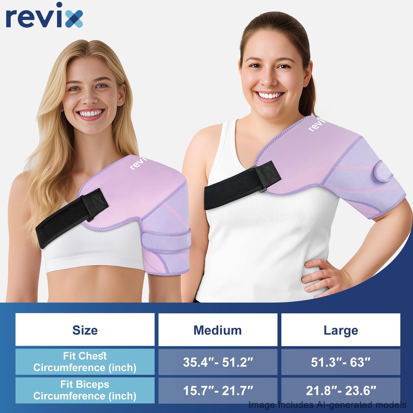 REVIX Shoulder Ice Pack Wrap & Brace for Rotator Cuff & Arm Medium, Purple