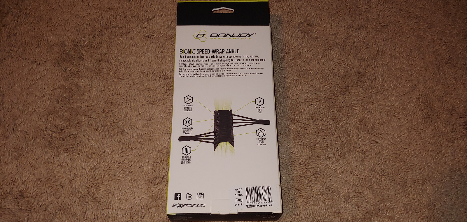 DonJoy Bionic Speed Wrap Ankle Brace With Laces, SIZE Large Fits Left or Right
