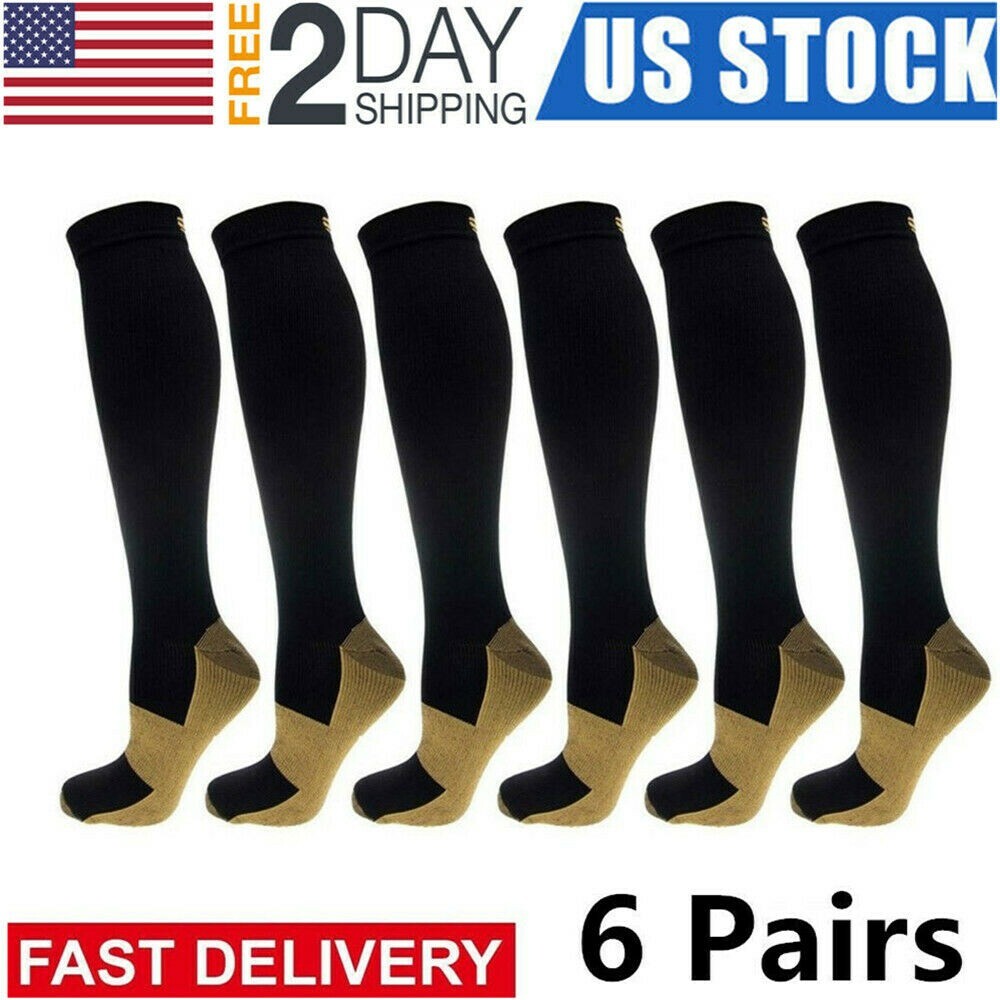 6 pares de compresión de 20-30 mmHg de calcetines para hombres y mujeres gris US