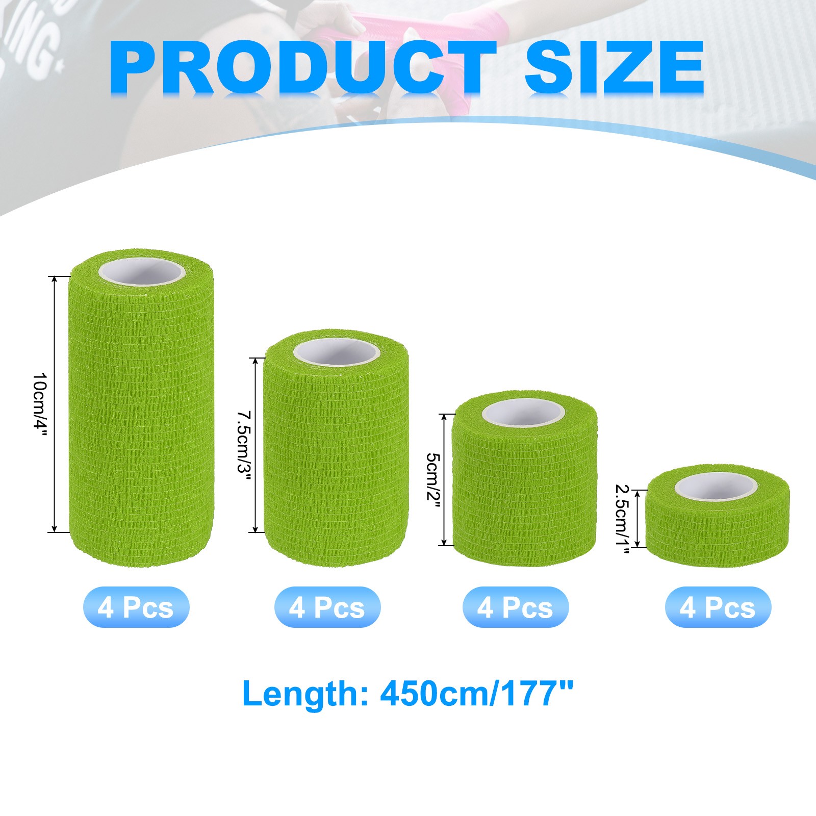 1″/2″/3″/4″ 16 Pcs 5 Yard Self Adhesive Bandage Wrap Self Tape Light Green