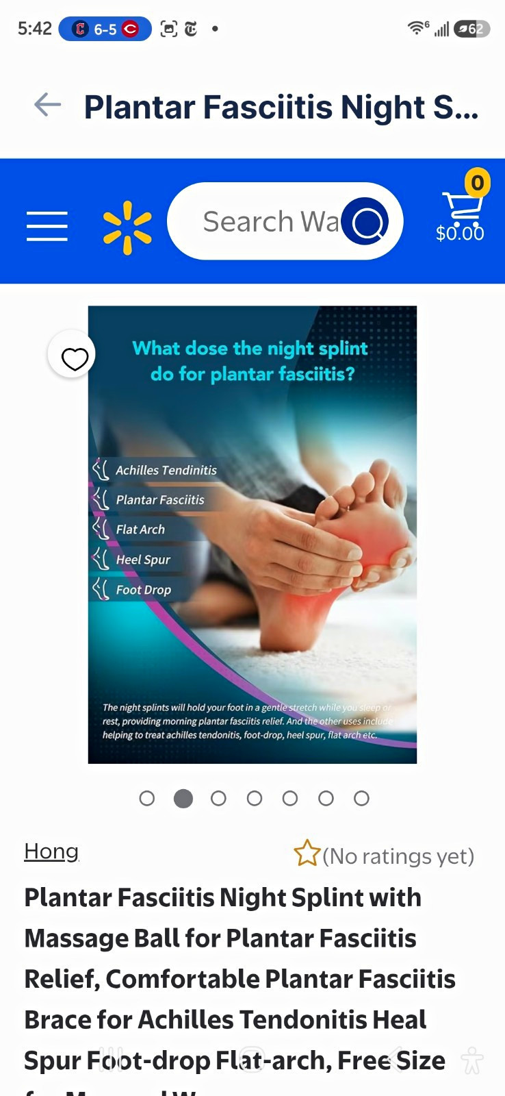 Plantar Fasciitis Night Splint, Adjustable Foot/Ankle Brace, Free Size, Black