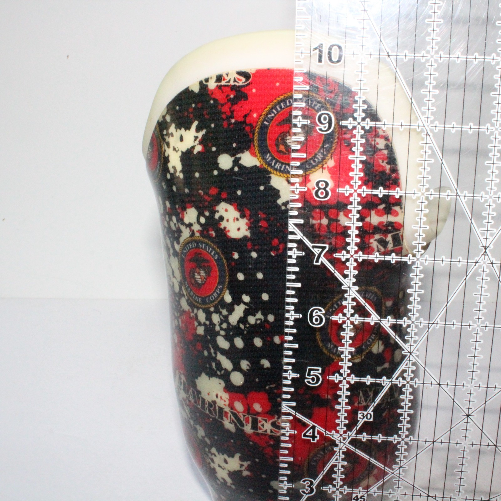 STUNNING BELOW-KNEE RIGHT PROSTHETIC SOCKET RED-WHITE-BLACK U.S MARINES GRAPHICS