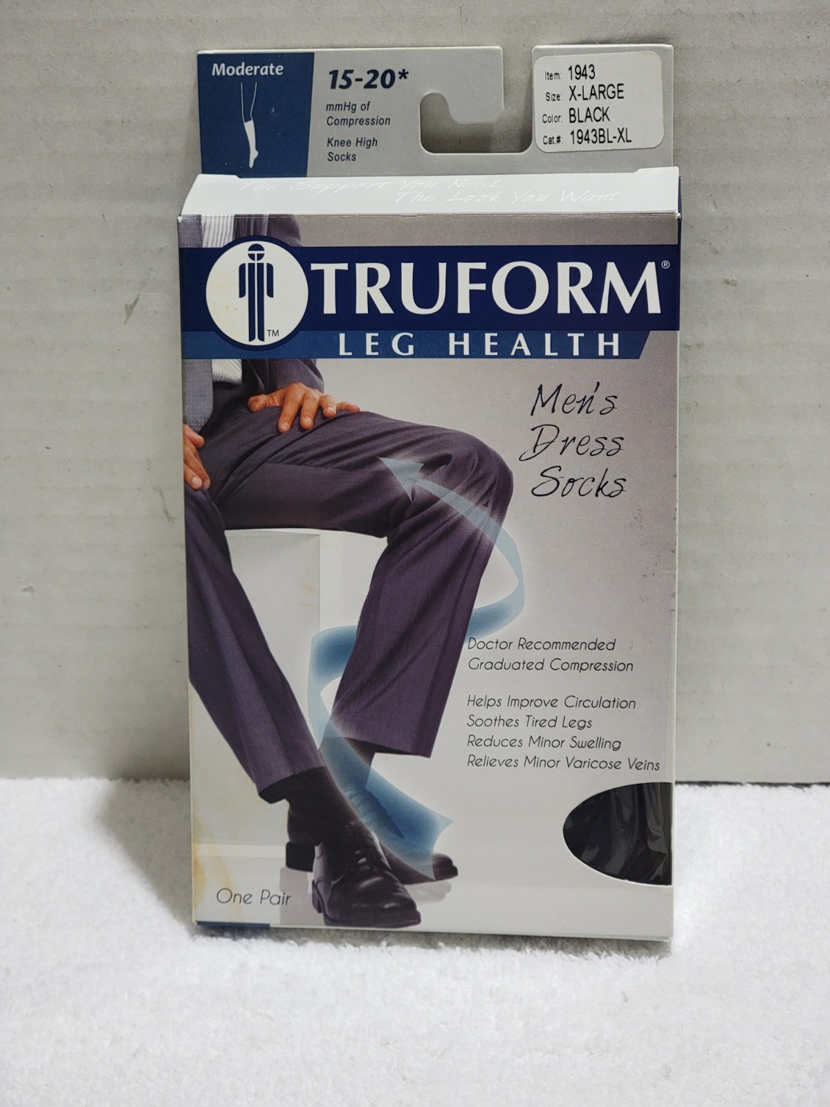 TRUFORM COMPRESSION MEN’S DRESS SOCKS 15-20 mmHg BLACK X-LARGE 1943BL-XL