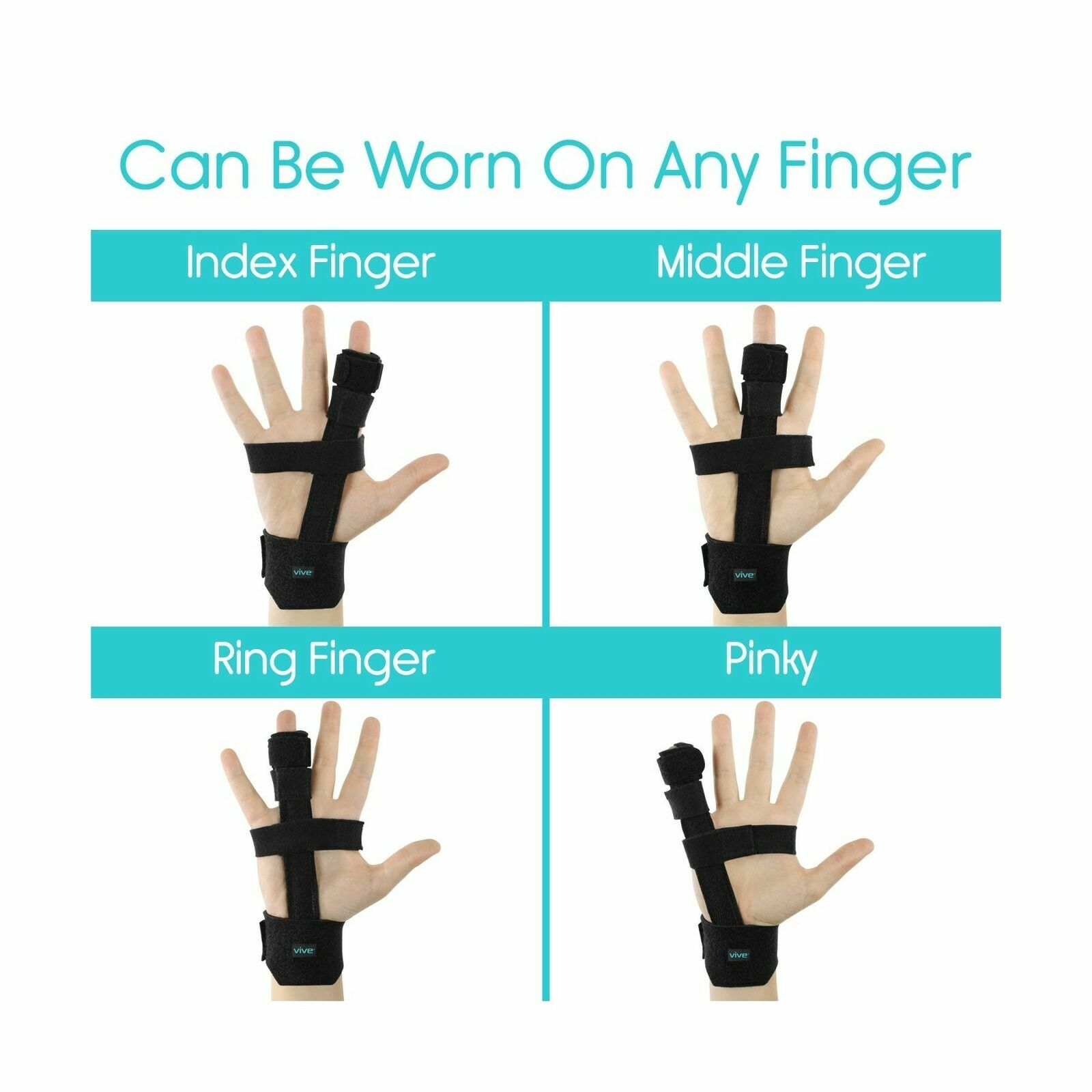VIVE Trigger Finger Splint -Hand Support- Fits All Fingers & Thumbs-Unisex-BLACK