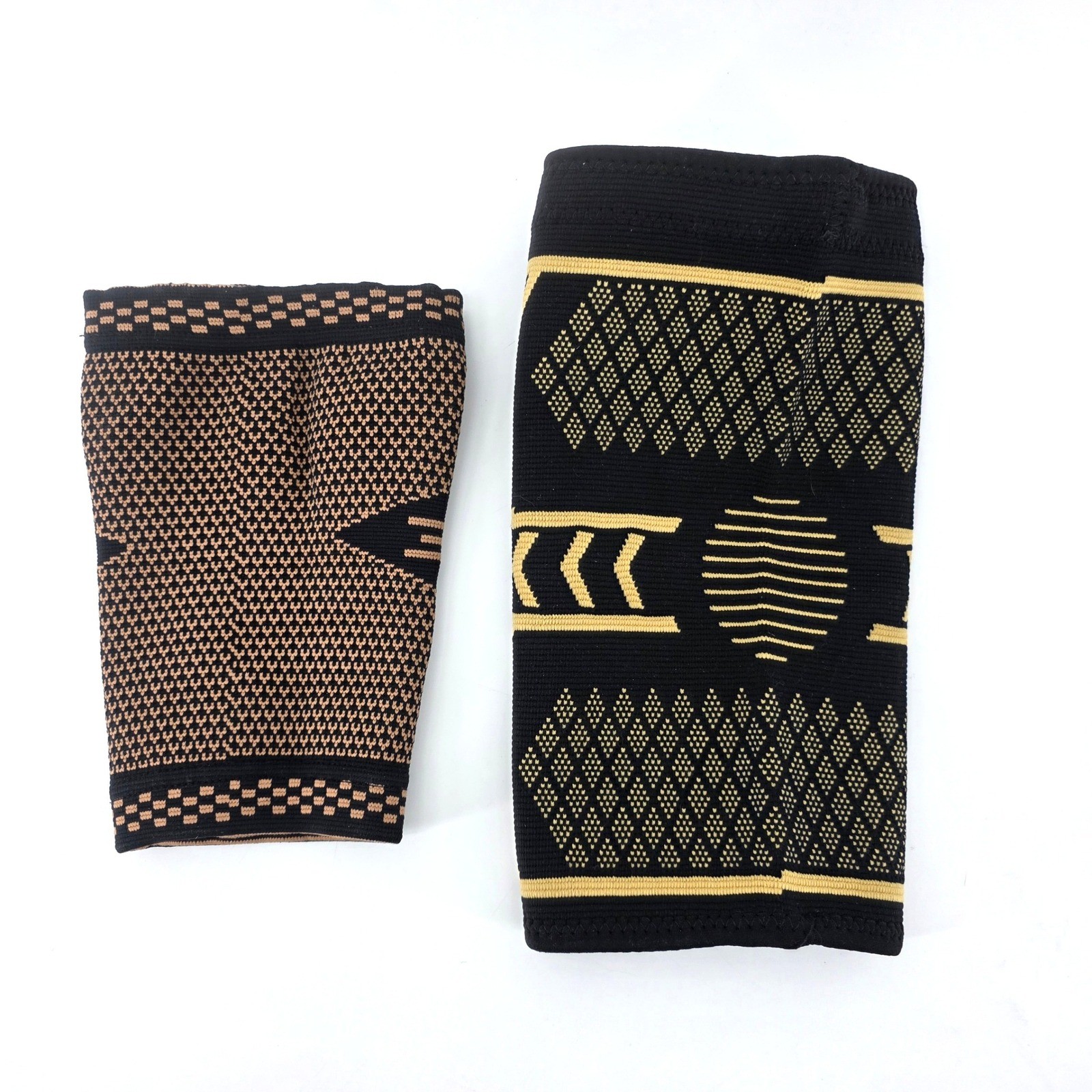 Copper Compression Knee Sleeves Set Black Gold Athletic Joint Support Braces 2pc