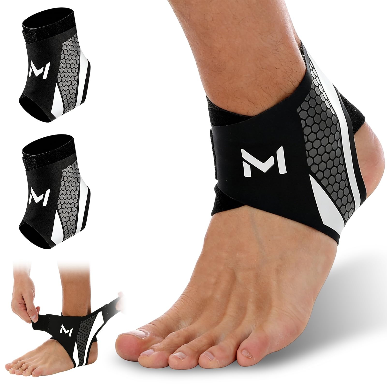 2 Pack Ankle Brace Compression Support Stabilizer for Men One Size, Gray
