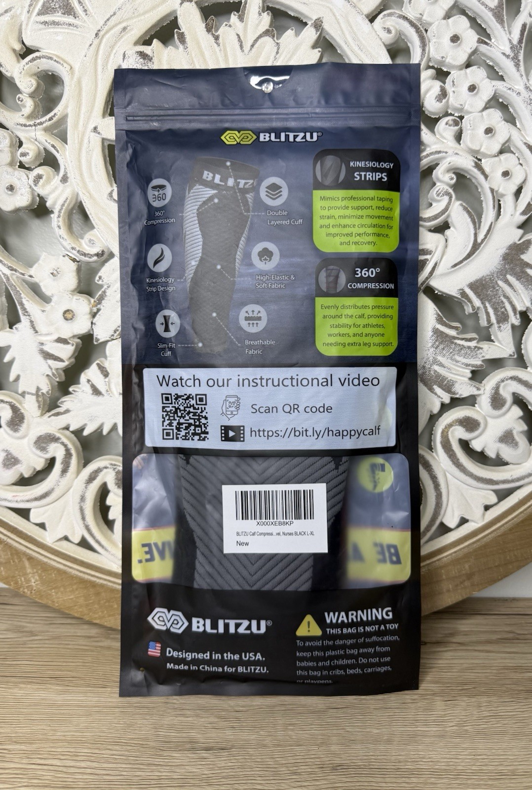 Blitzu Calf Compression Sleeves – Size L-XL- Black- New