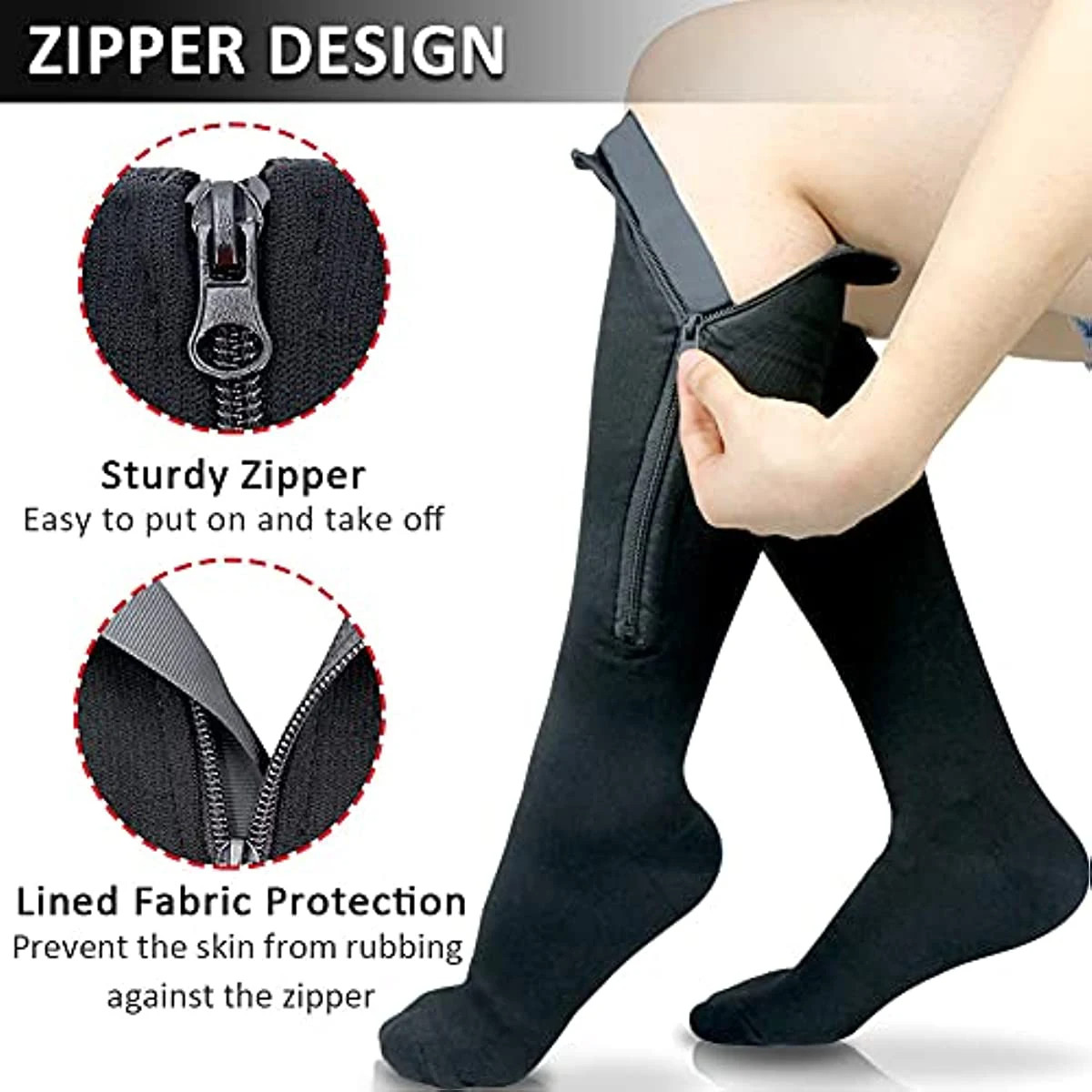 1 Pairs Zipper Compression Socks Men Women Stockings Support Graduated 20-30mmH