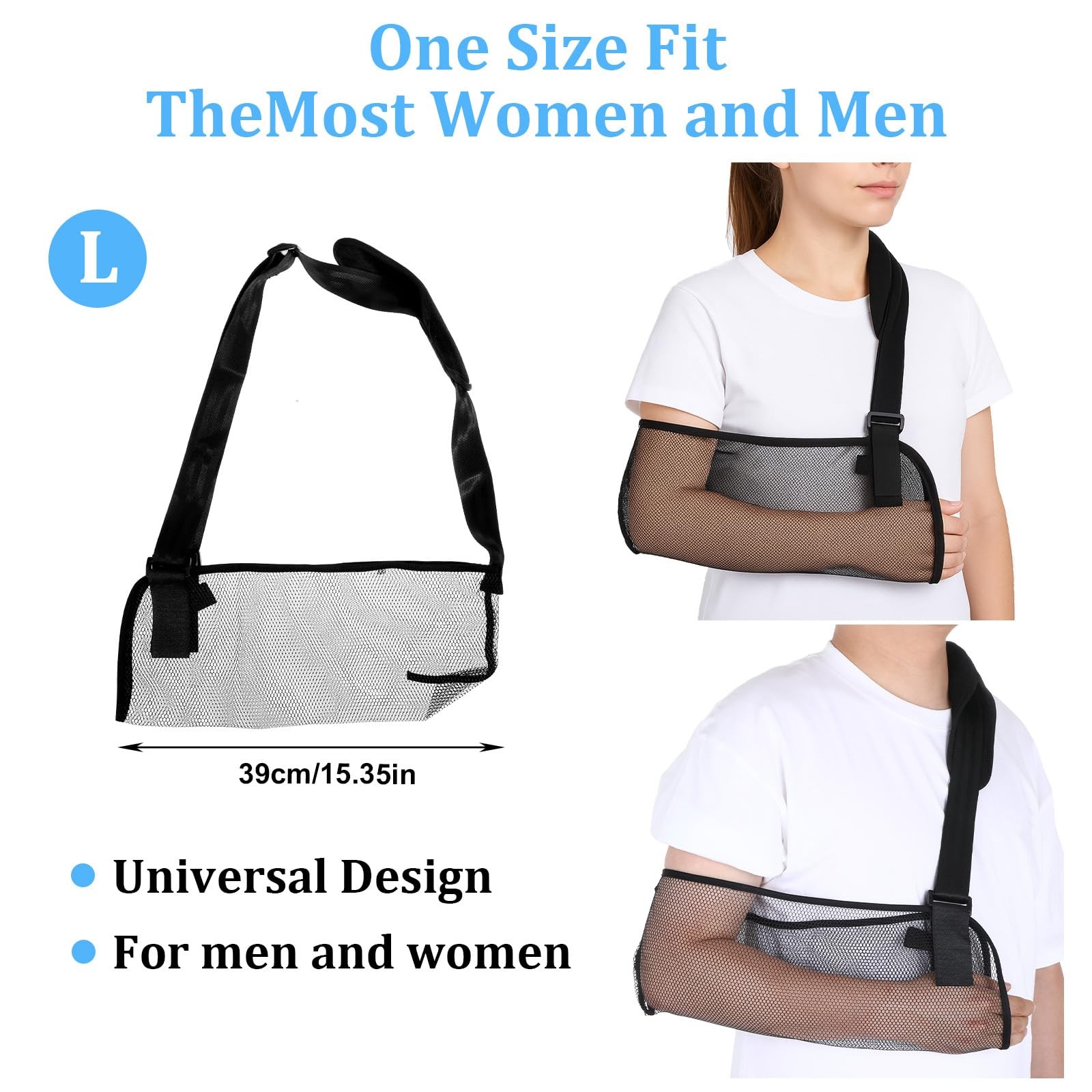 Black Mesh Arm Shoulder Sling Breathable Immobilizer Shower Adjustable