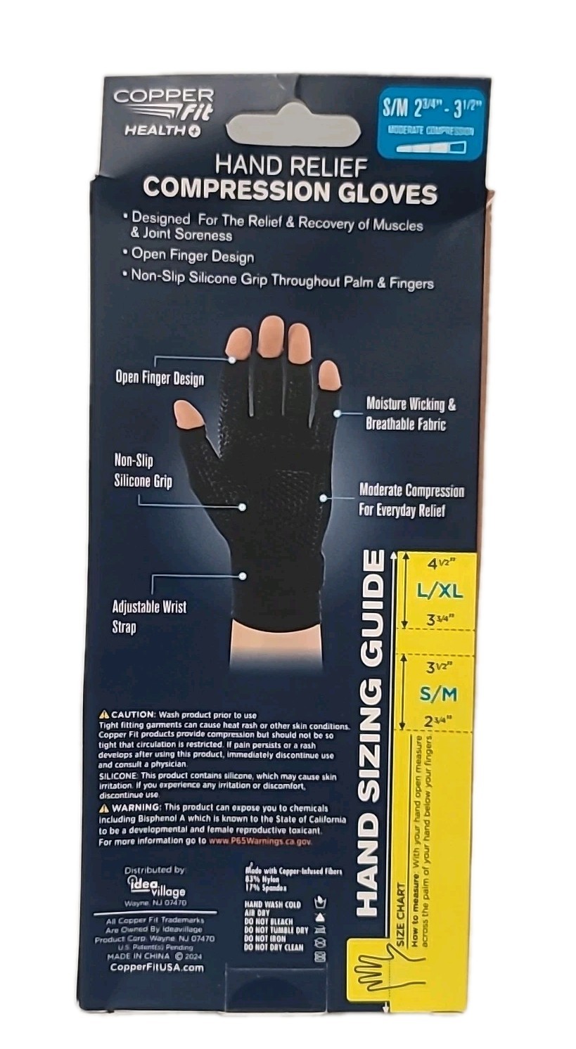 ( LOT OF 2 ) Copper Fit COMPRESSION GLOVES • HAND RELIEF • 1 PAIR S/M Unisex