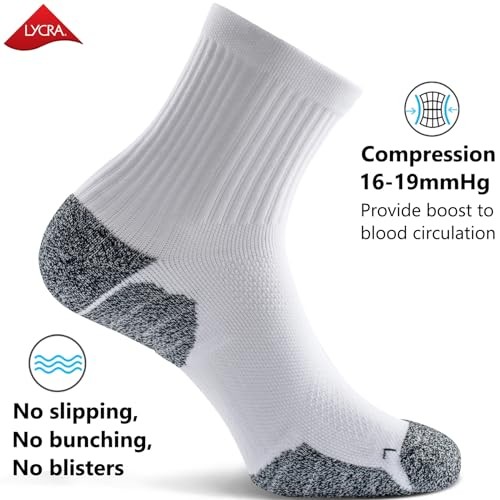 Cushioned Compression Sport Quarter Socks for Men Women Small 8-pairs White