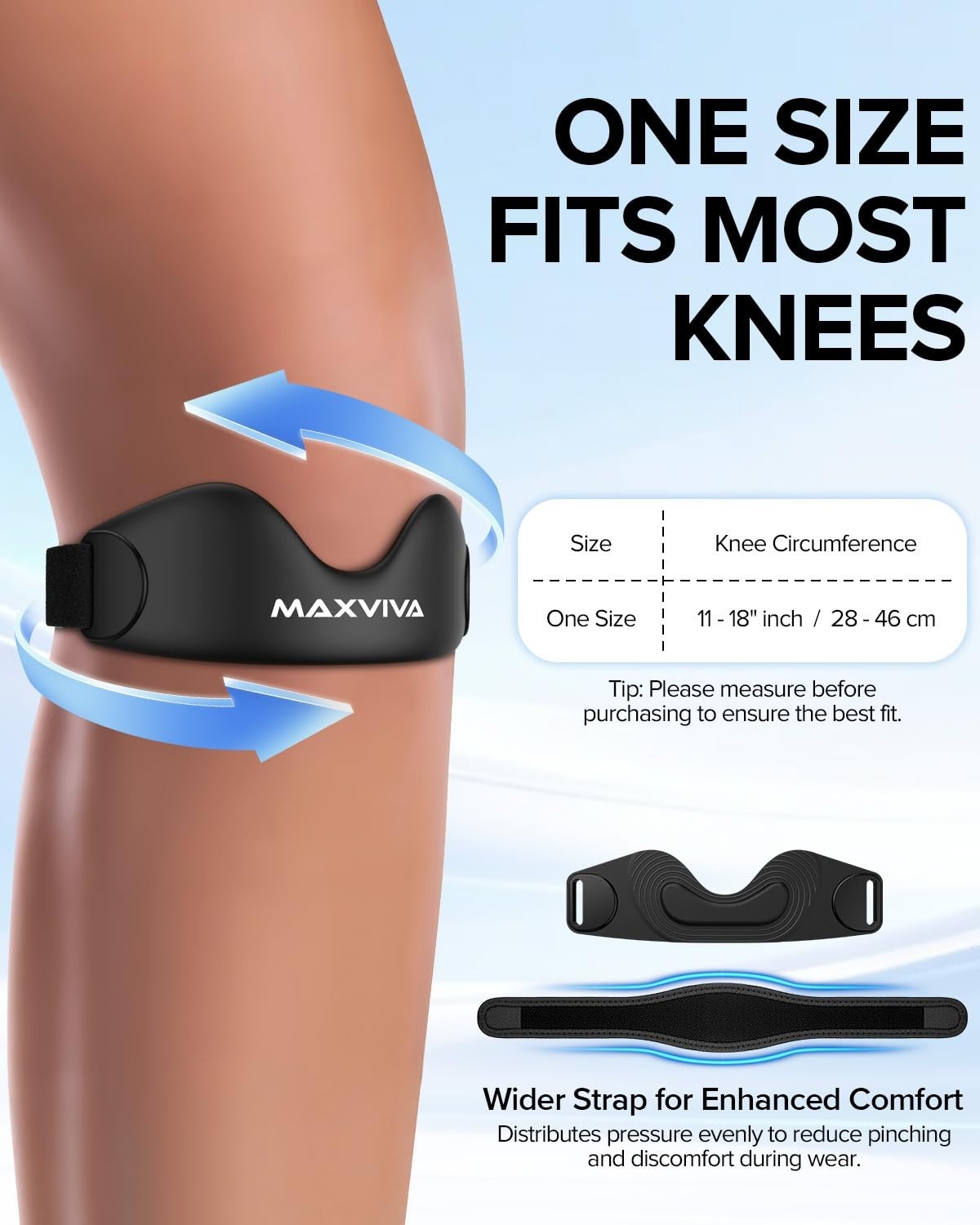 Knee Brace Support Strap 2 Pack for Men & Women, Patella Band for Sports & Pain